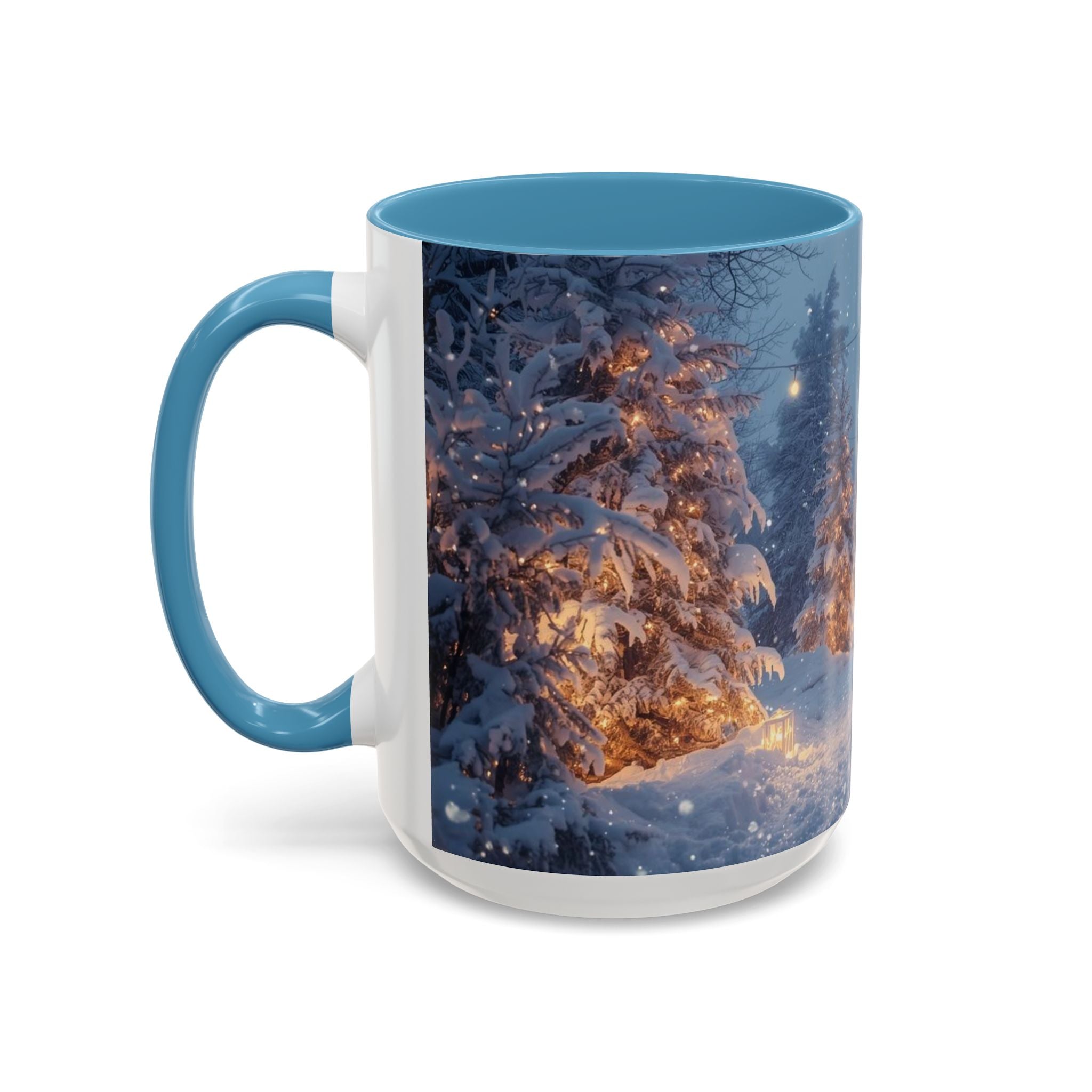 Winter Cabin Snowy Forest Accent Coffee Mug — Cozy Holiday Snow Scene (11/15oz)
