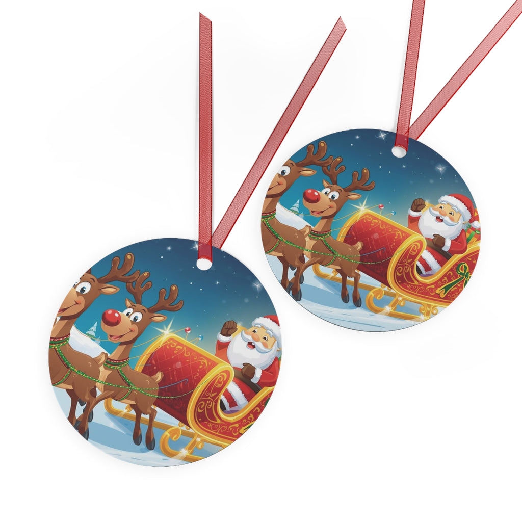 Santa Sleigh & Reindeer Metal Ornament — Christmas Tree Decoration