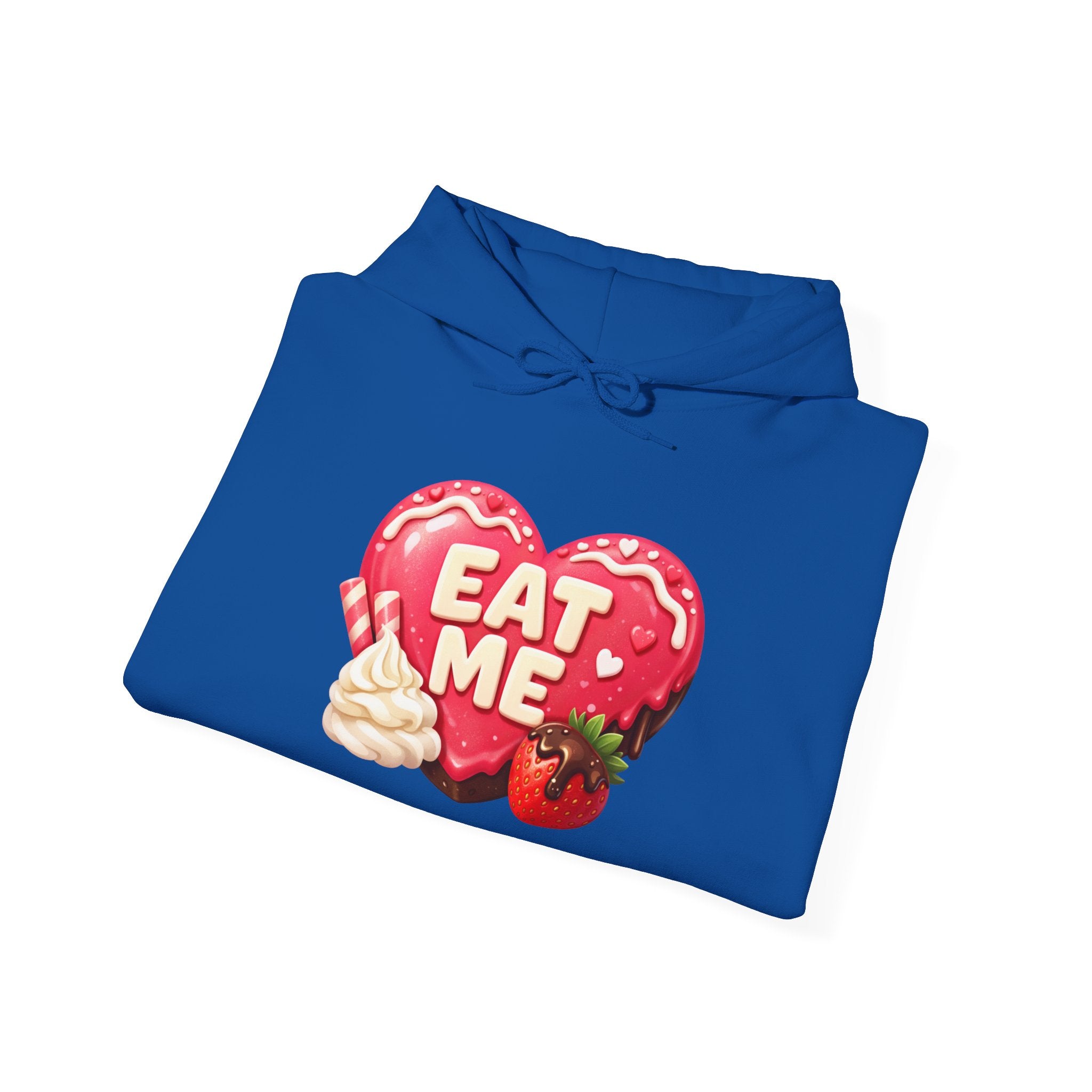 Eat Me Heart Graphic Hoodie — Strawberry Cream Dessert Design