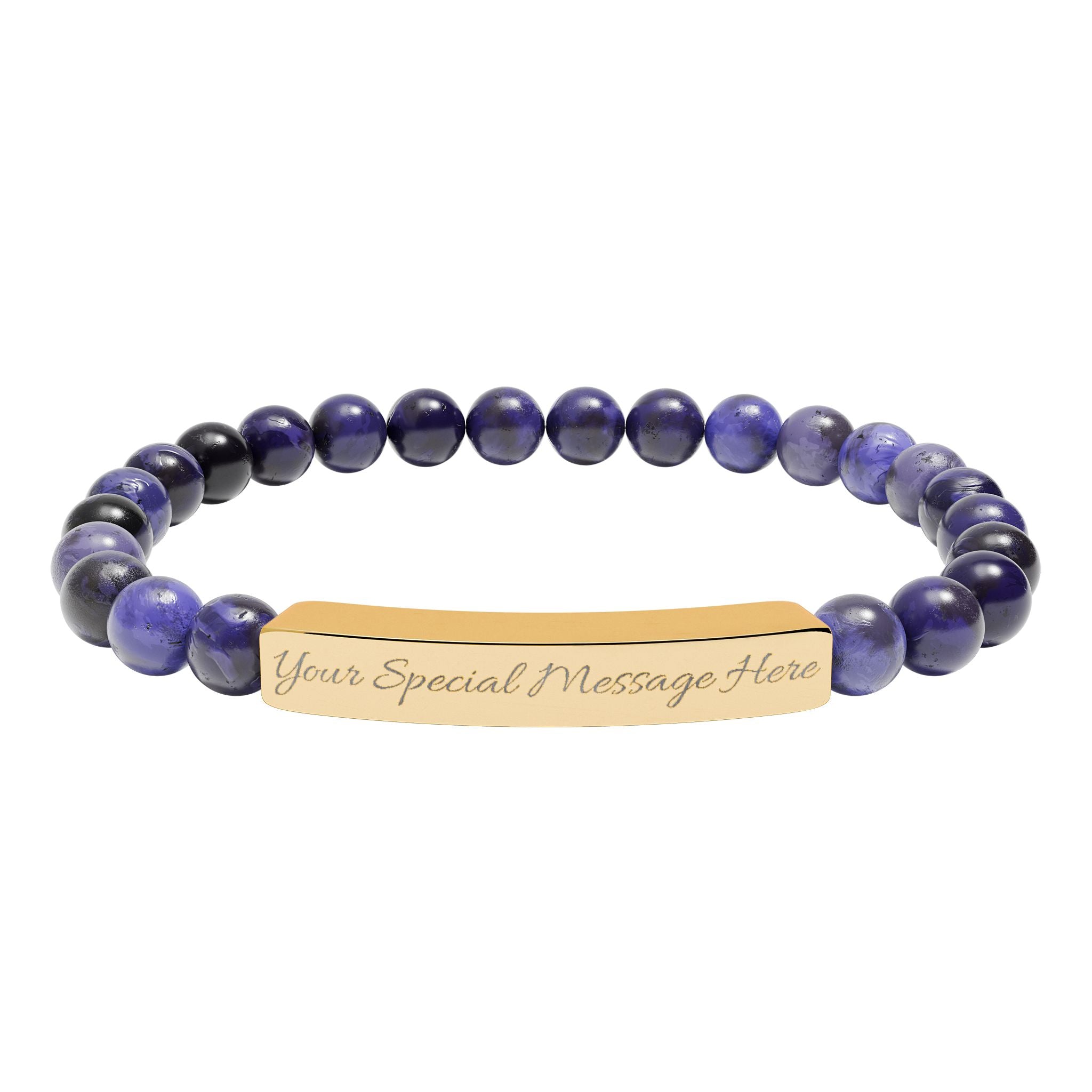 Personalized, Engravable Natural Stone Bar Bracelet — Personalized Stretch Beaded Bracelet