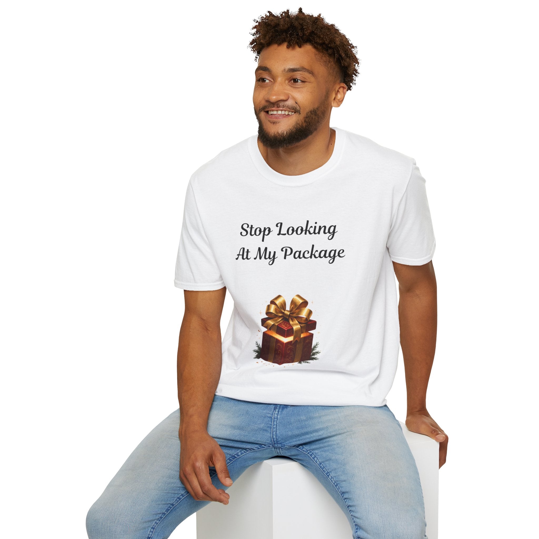 Adult Themed Large Gift T-Shirt — 'Stop Looking At My Package'  Christmas Attire