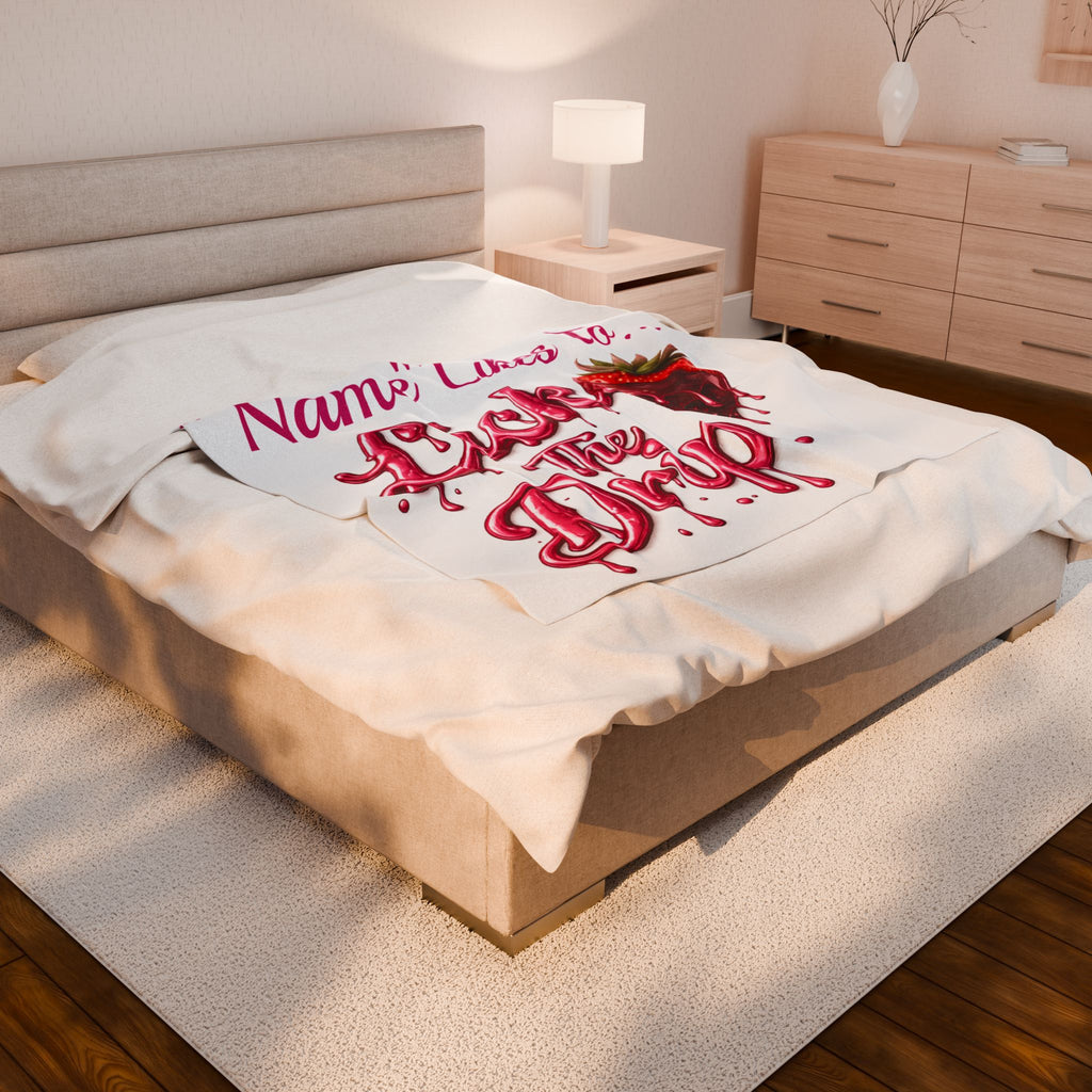 Personalized Velveteen Plush Blanket — "Lick the Drip" Strawberry Drip Design