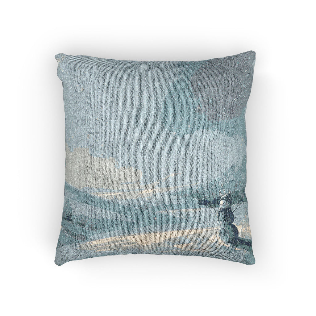 Snowman Woven Pillow — Serene snowy day