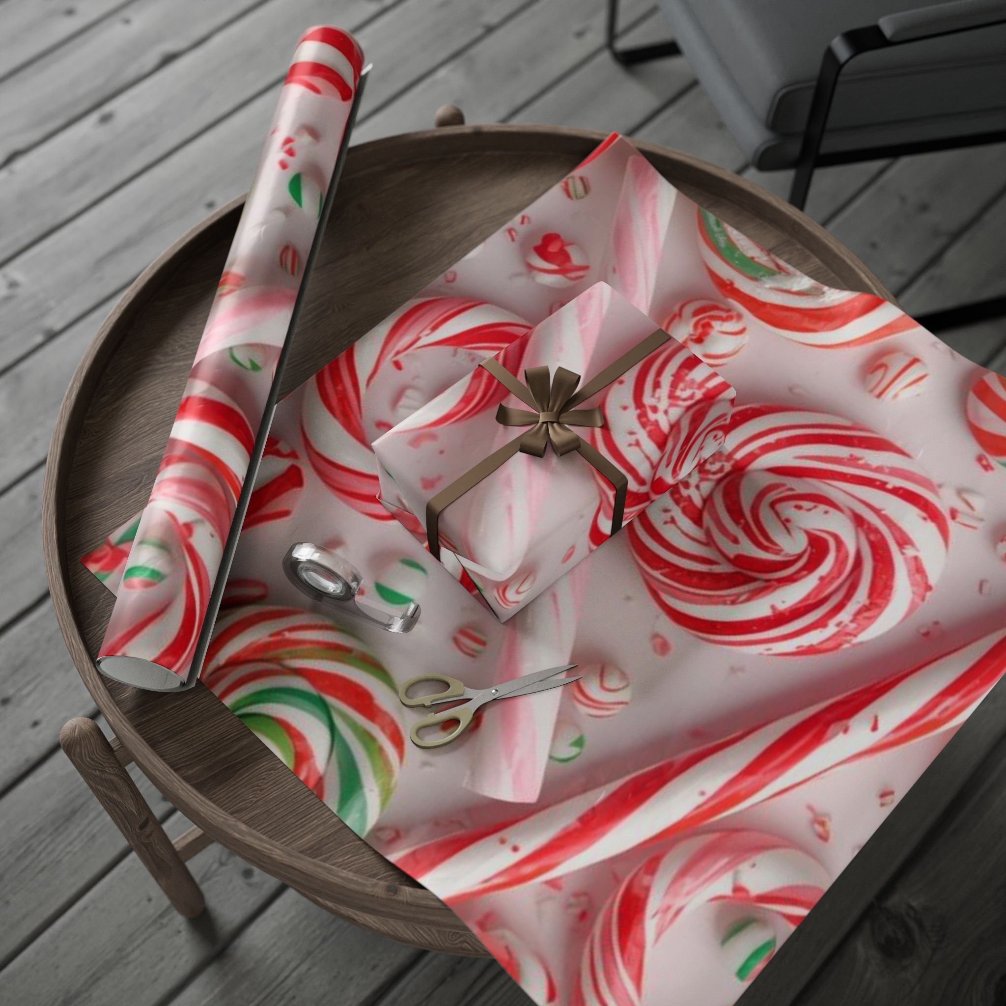 Candy Cane Swirl Wrapping Paper Roll — Festive Red & White Holiday Gift Wrap