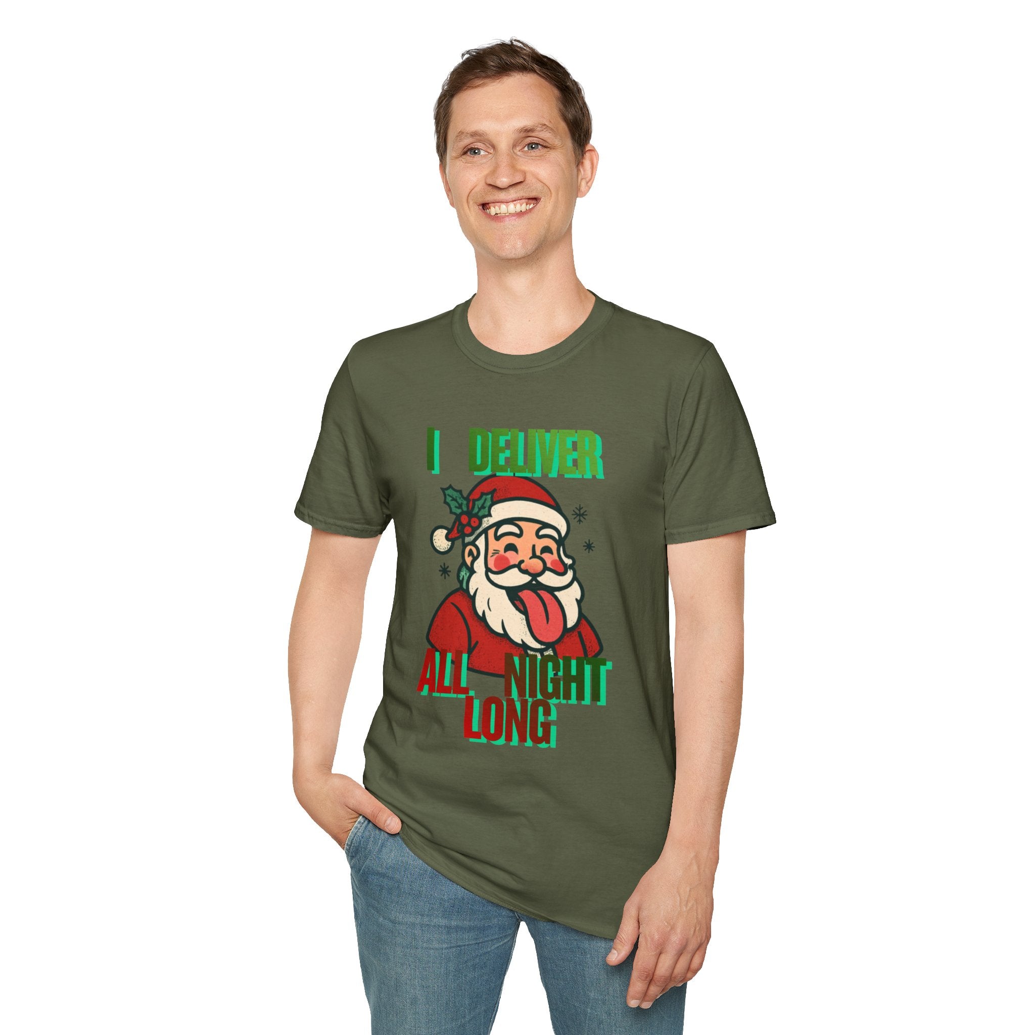 Adult Themed Santa T-Shirt - 'I Deliver All Night Long' Christmas Attire