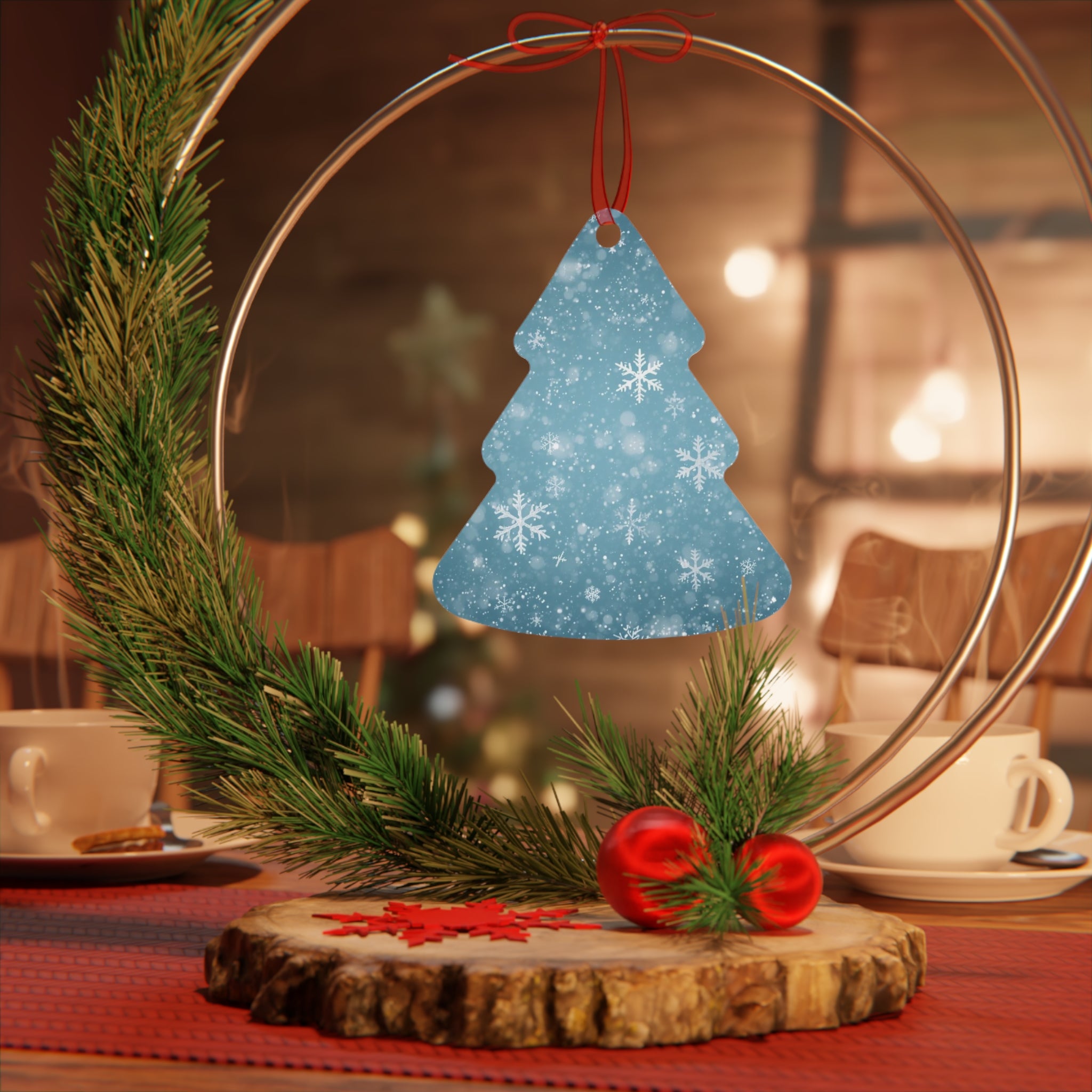 Snowflake Bell Metal Ornament — Blue Winter Holiday Christmas Decoration
