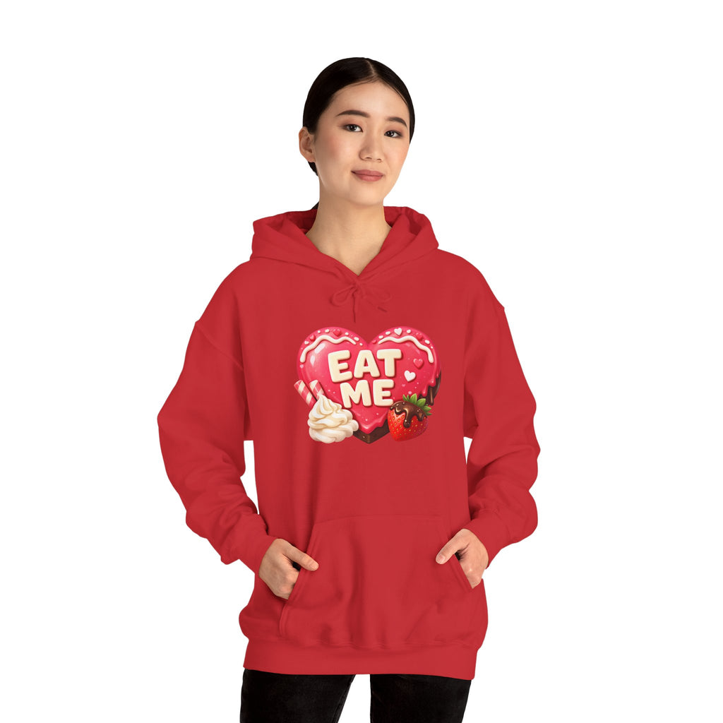 Eat Me Heart Graphic Hoodie — Strawberry Cream Dessert Design