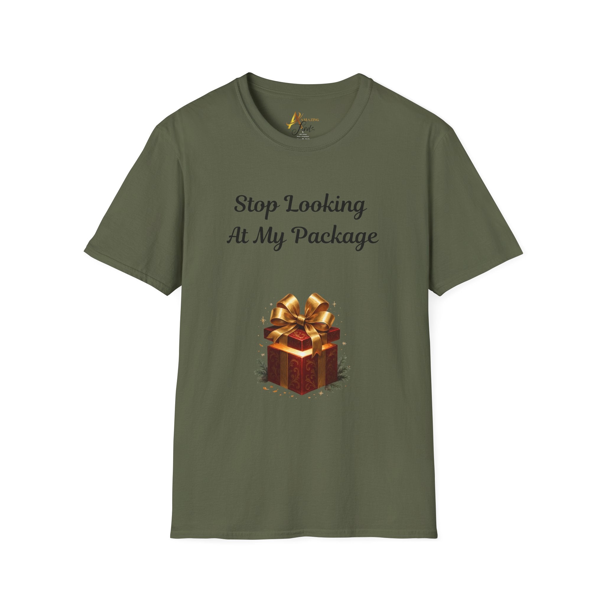 Adult Themed Large Gift T-Shirt — 'Stop Looking At My Package'  Christmas Attire