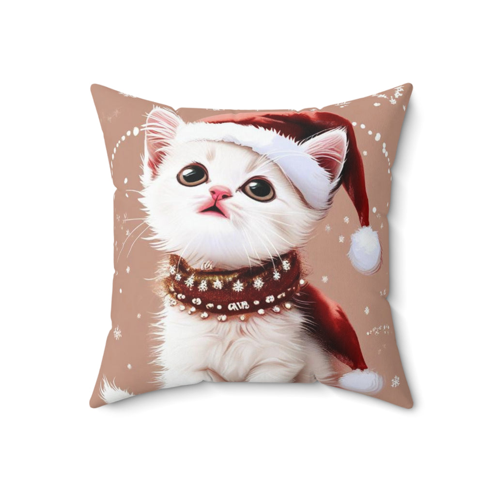 Christmas Kitten Throw Pillow — Cute Cat in Santa Hat Holiday Decor