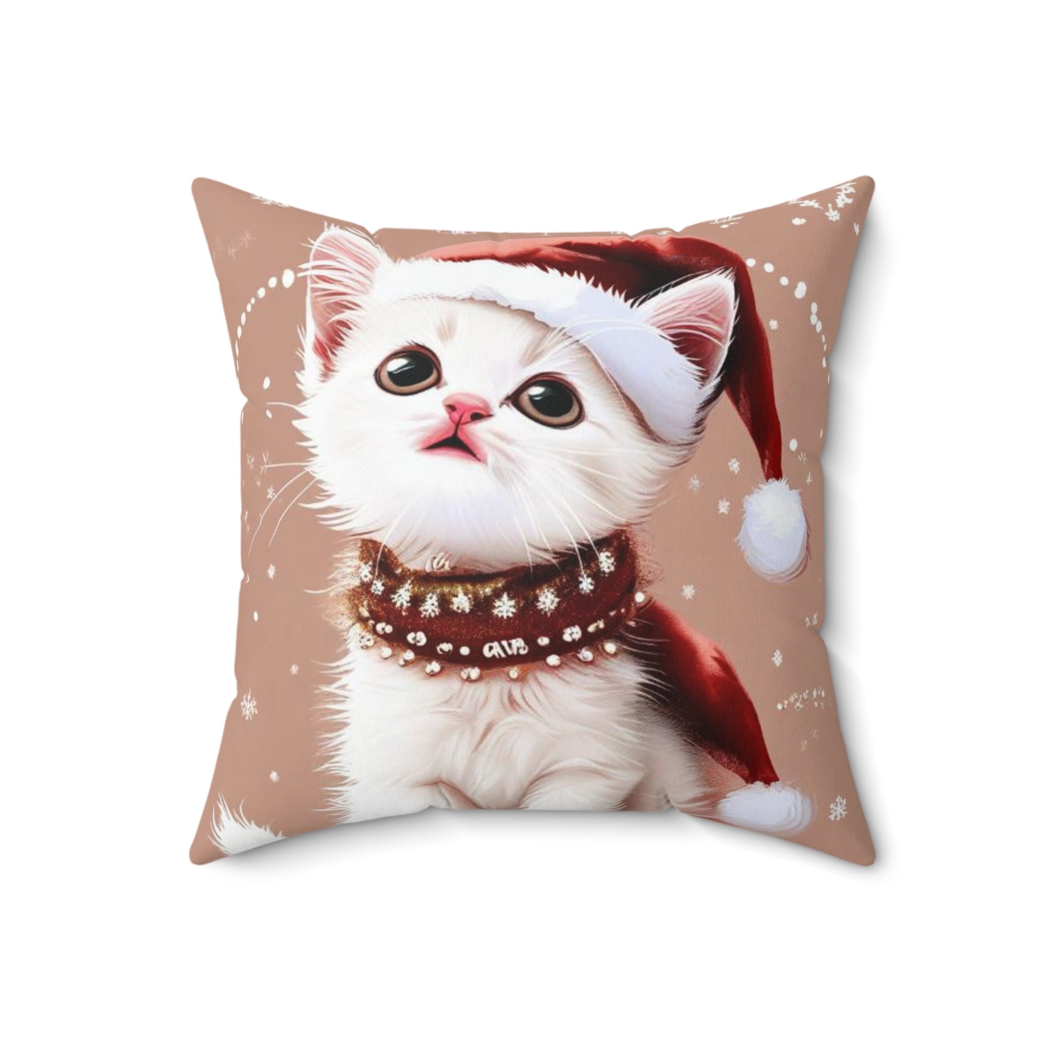 Christmas Kitten Throw Pillow — Cute Cat in Santa Hat Holiday Decor