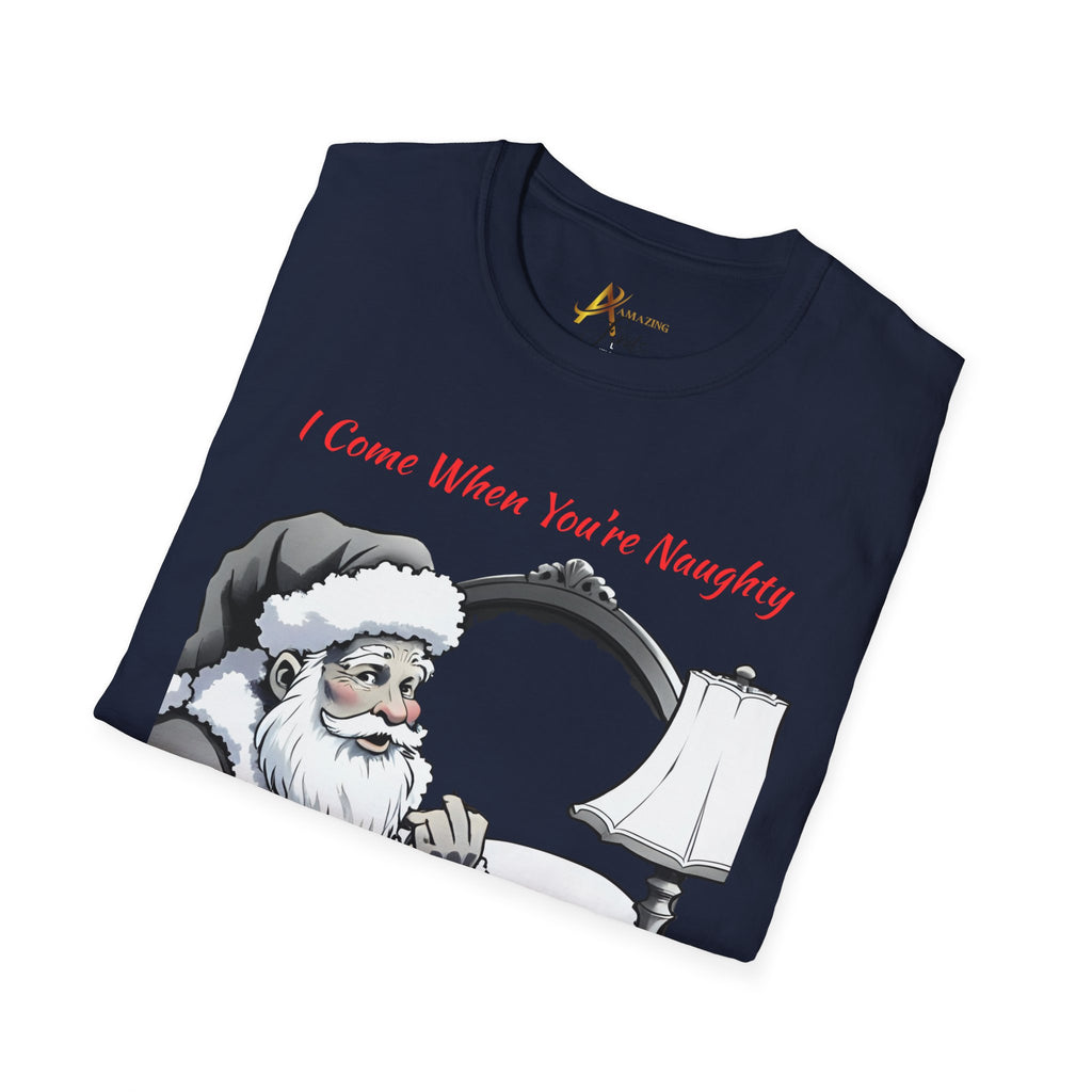 Adult Themed Santa In Bed T-Shirt – 'I Come When You’re Naughty' Christmas Attire