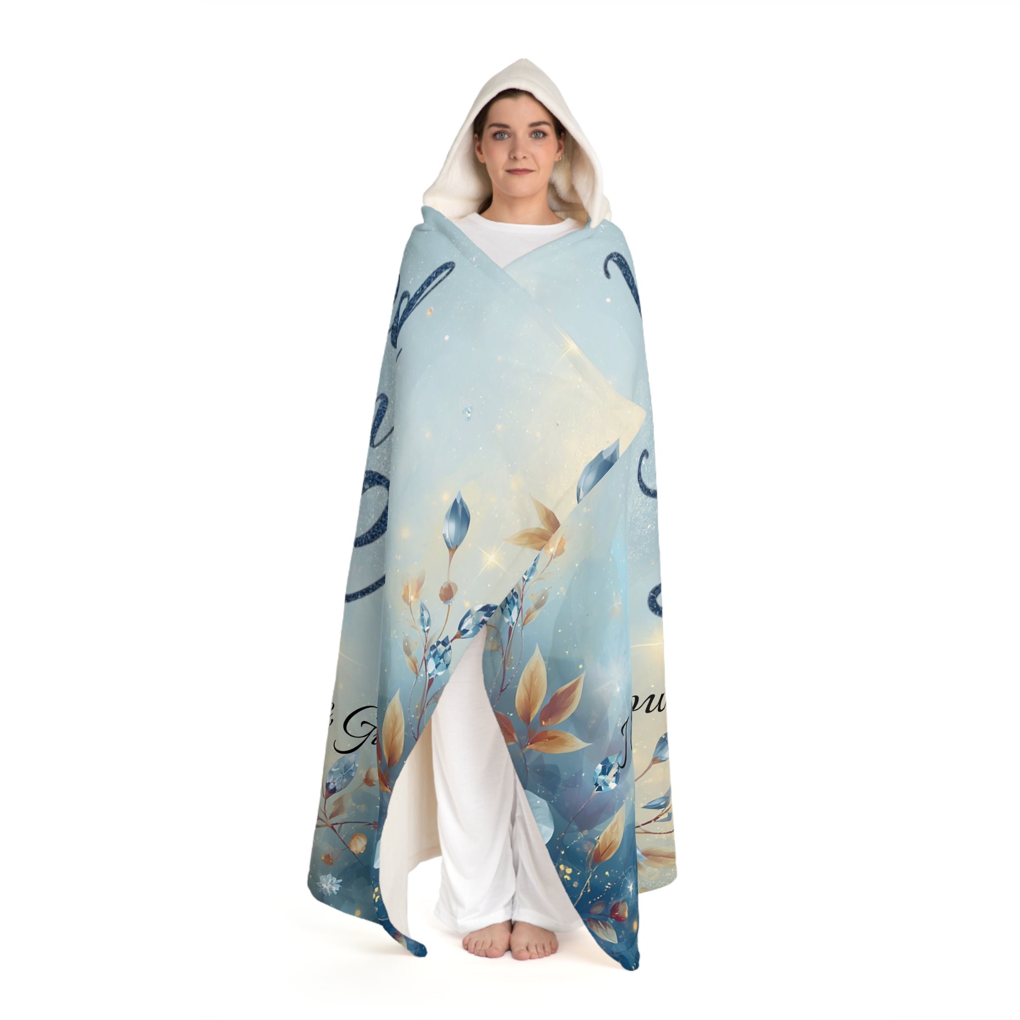 Personalized Hooded Sherpa Blanket — Blue Floral Dream Cozy Throw