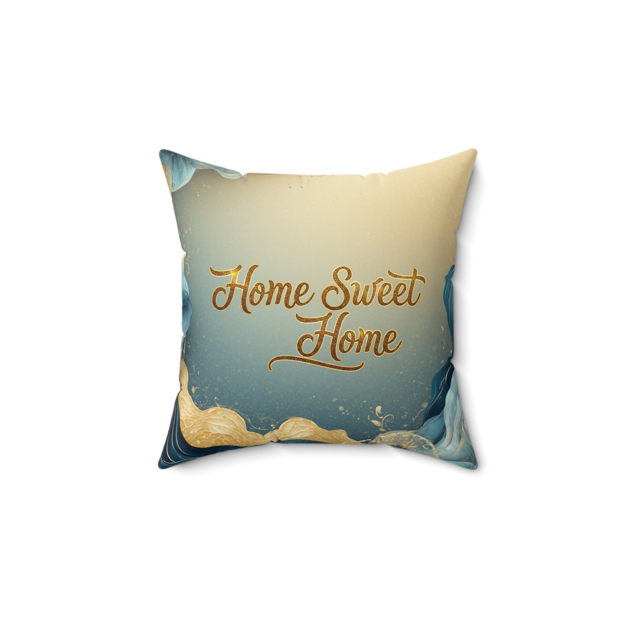 Home Sweet Home Faux Suede Pillow - Coastal Blue Decorative Throw Pillow