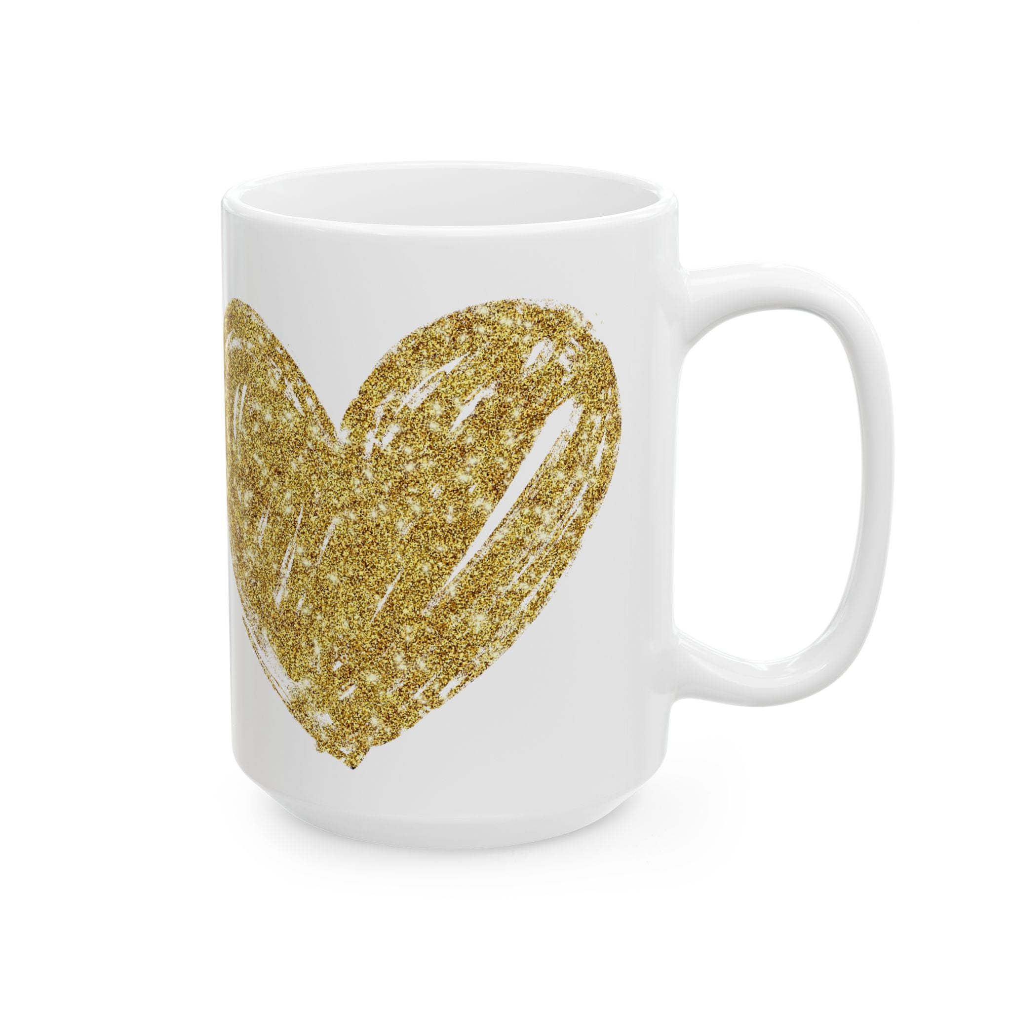 Gold Glitter Heart Ceramic Mug — Sparkling Love Coffee Cup (11oz & 15oz)
