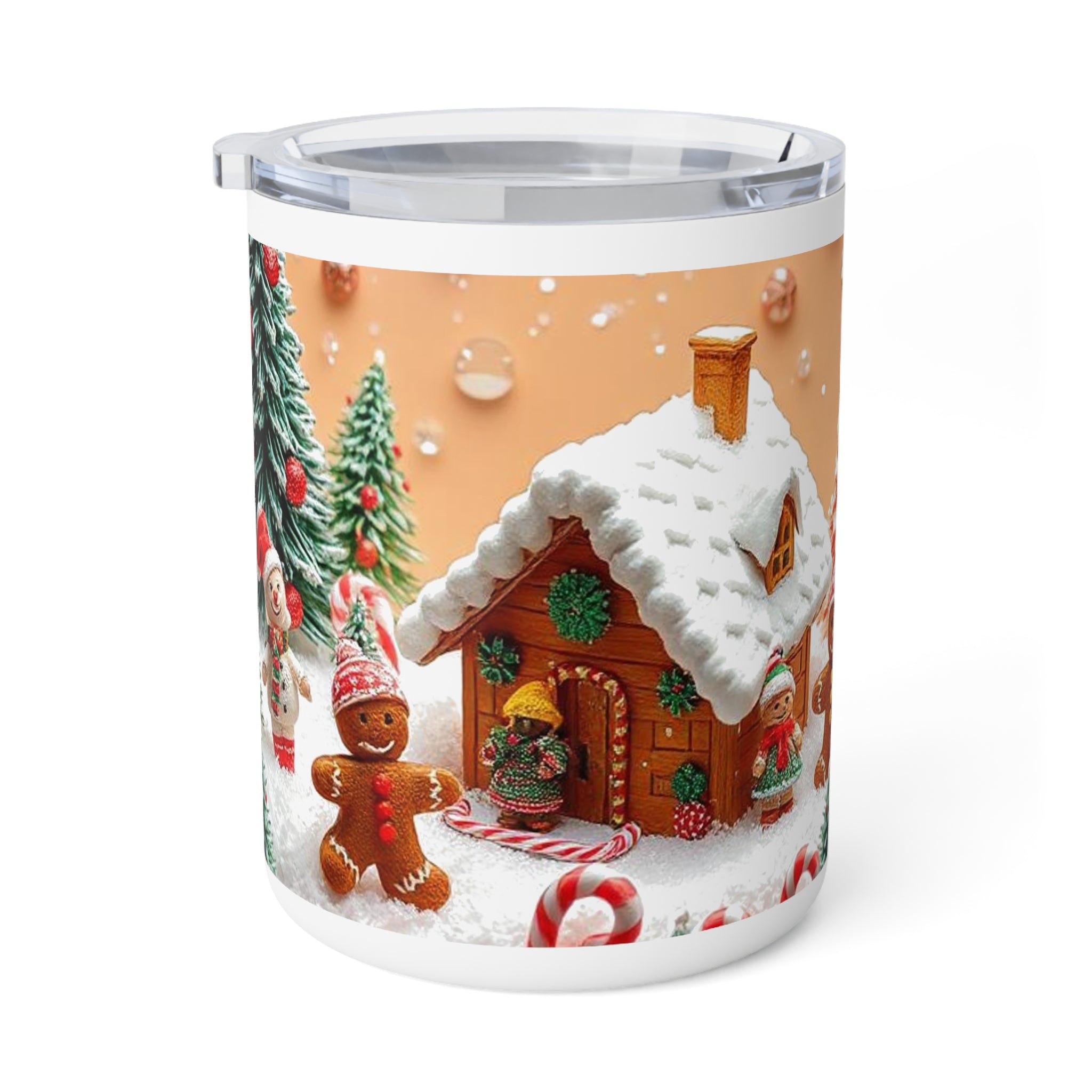 10oz Insulated Coffee Mug — Gingerbread House Christmas Winter Scene