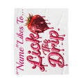 Personalized Velveteen Plush Blanket — "Lick the Drip" Strawberry Drip Design