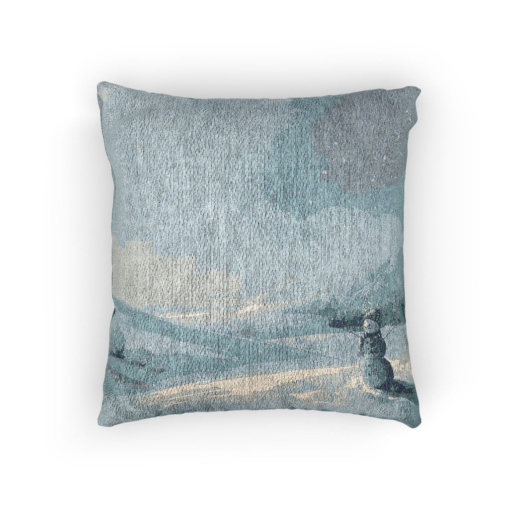 Snowman Woven Pillow — Serene snowy day
