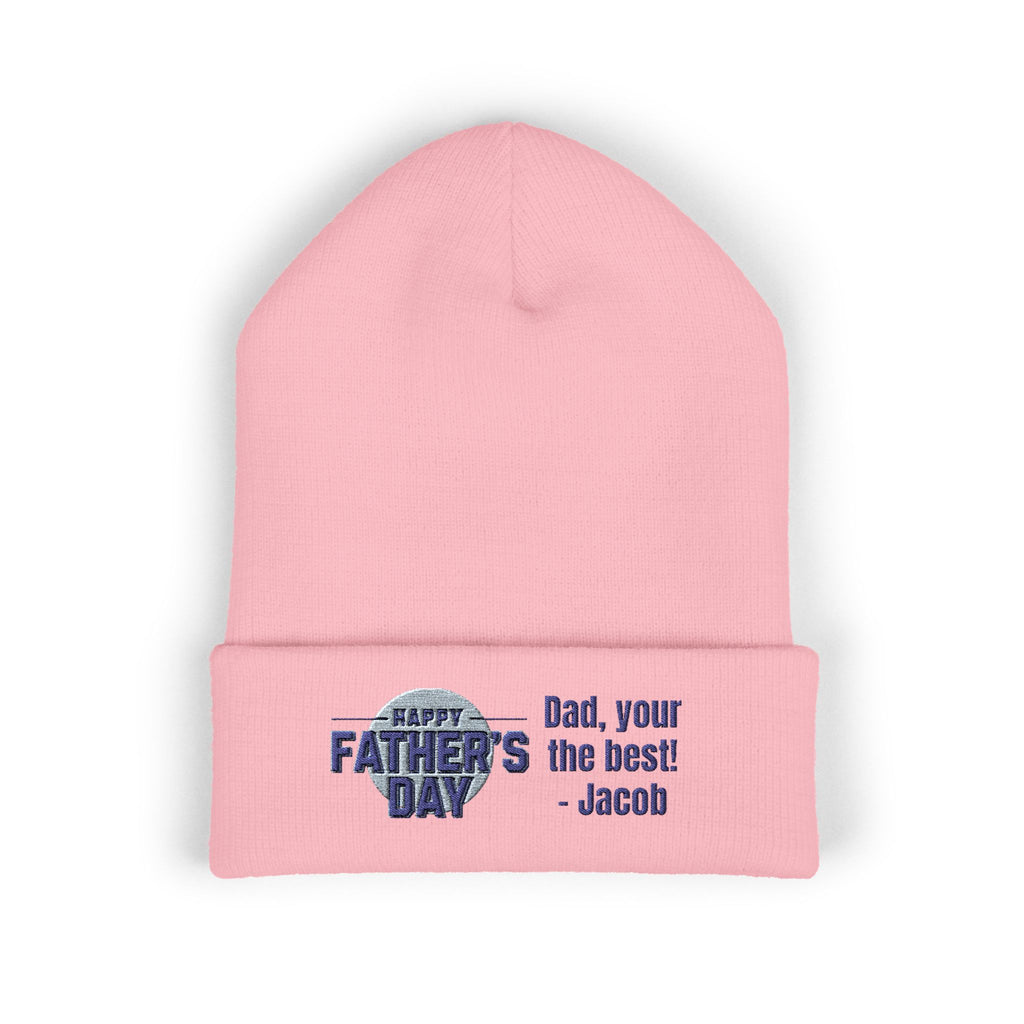 Embroidered "Happy Father's Day" Cuffed Beanie — Personalized Dad Gift