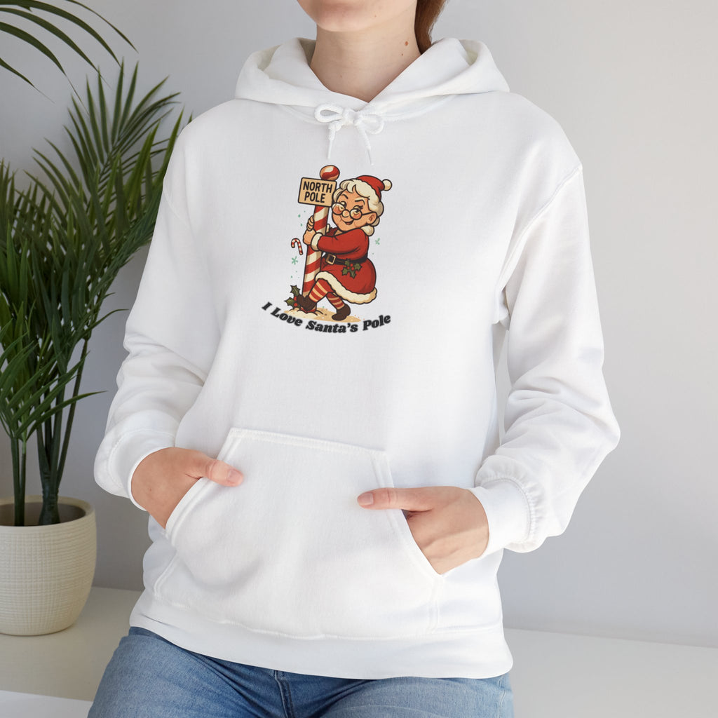 Adult Themed Mrs. Clause Hoodie - 'I Love Santa's Pole' Christmas Attire