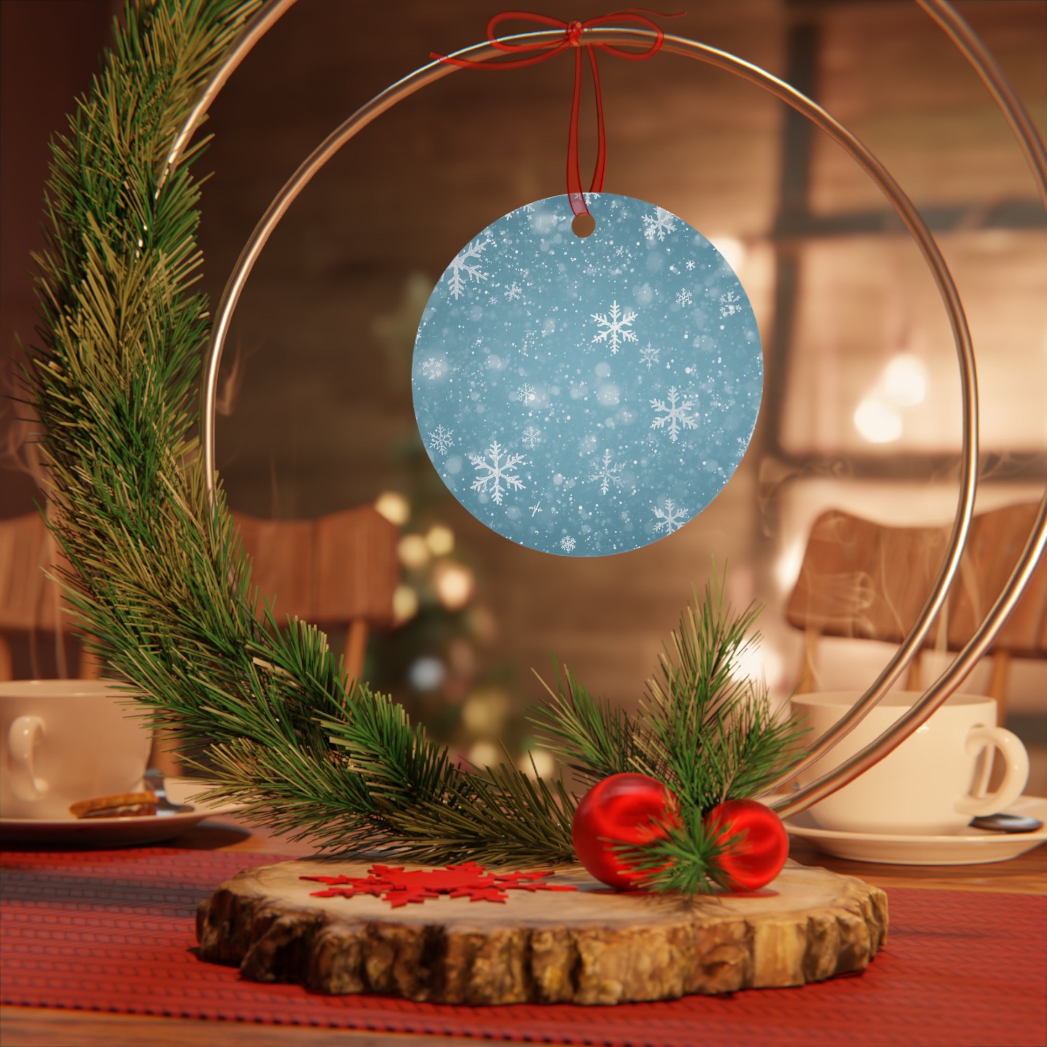 Snowflake Bell Metal Ornament — Blue Winter Holiday Christmas Decoration