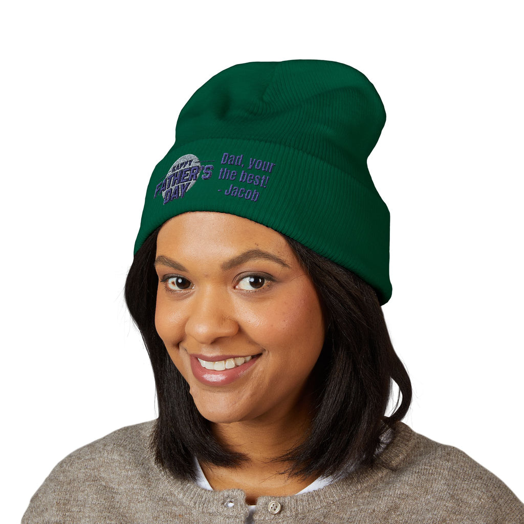 Embroidered "Happy Father's Day" Cuffed Beanie — Personalized Dad Gift