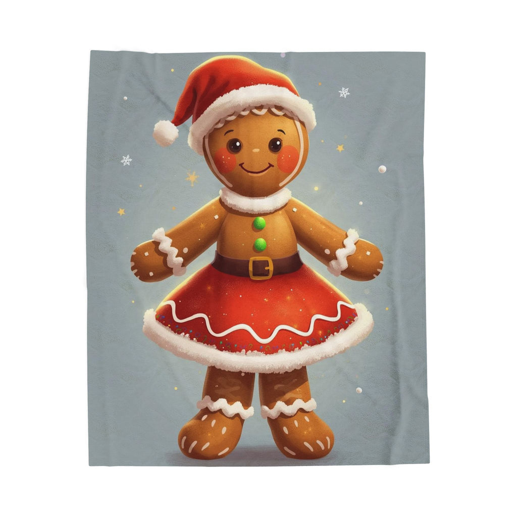 Gingerbread Girl Christmas Plush Blanket — Cute Holiday Velveteen Throw