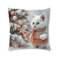 Meowy Christmas Cat Floor Pillow - Cute Holiday Square Cushion
