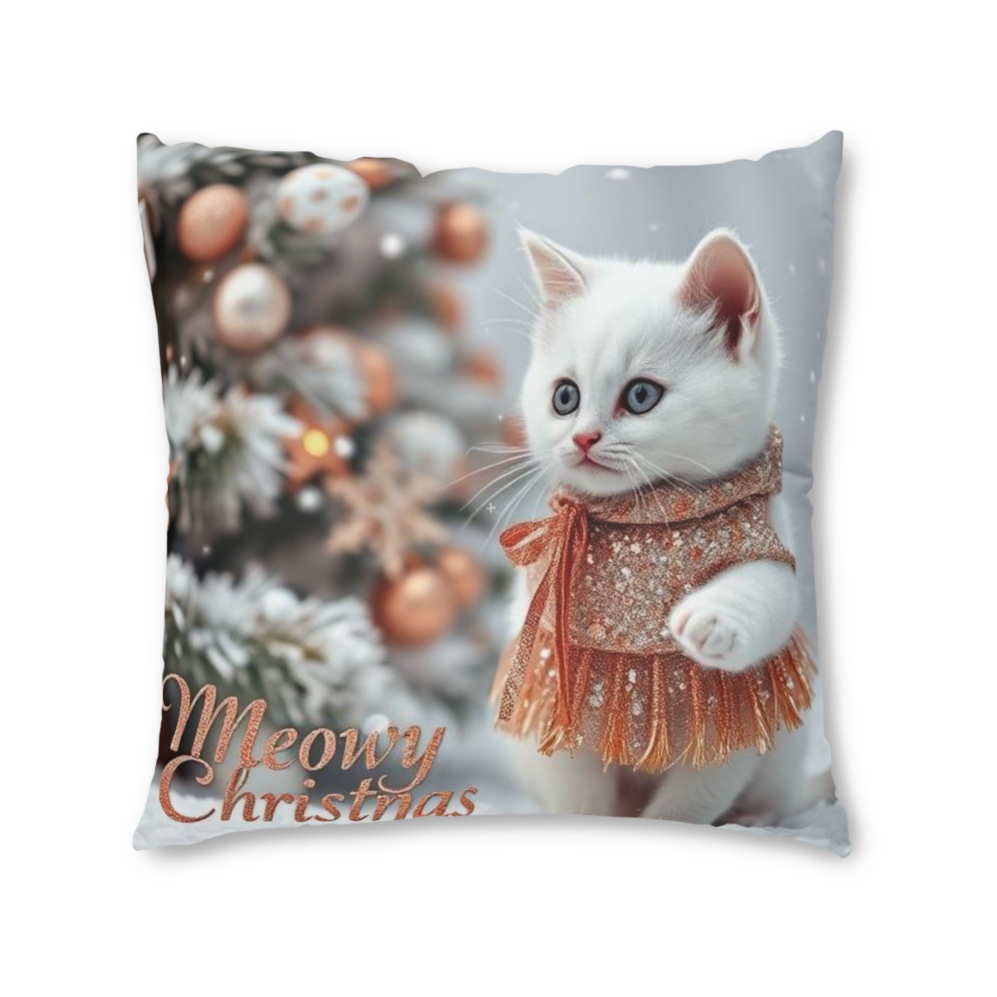 Meowy Christmas Cat Floor Pillow - Cute Holiday Square Cushion