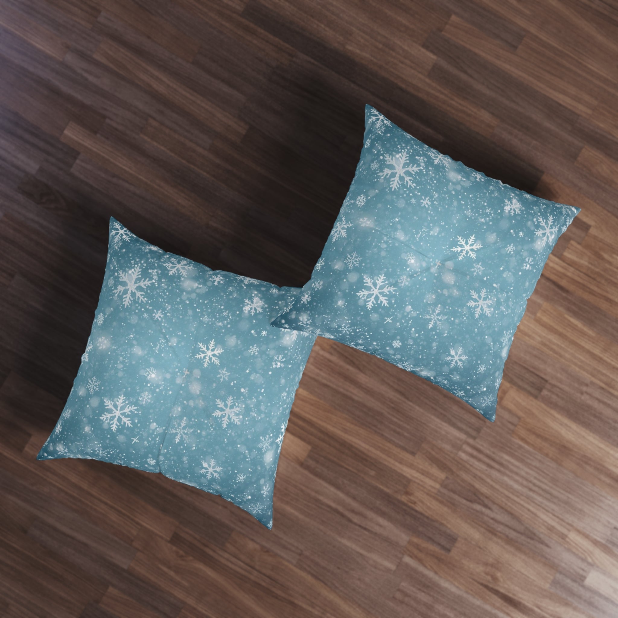 Snowflake Winter Tufted Floor Pillow — Cozy Holiday Accent Cushion