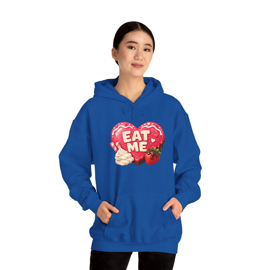Eat Me Heart Graphic Hoodie — Strawberry Cream Dessert Design