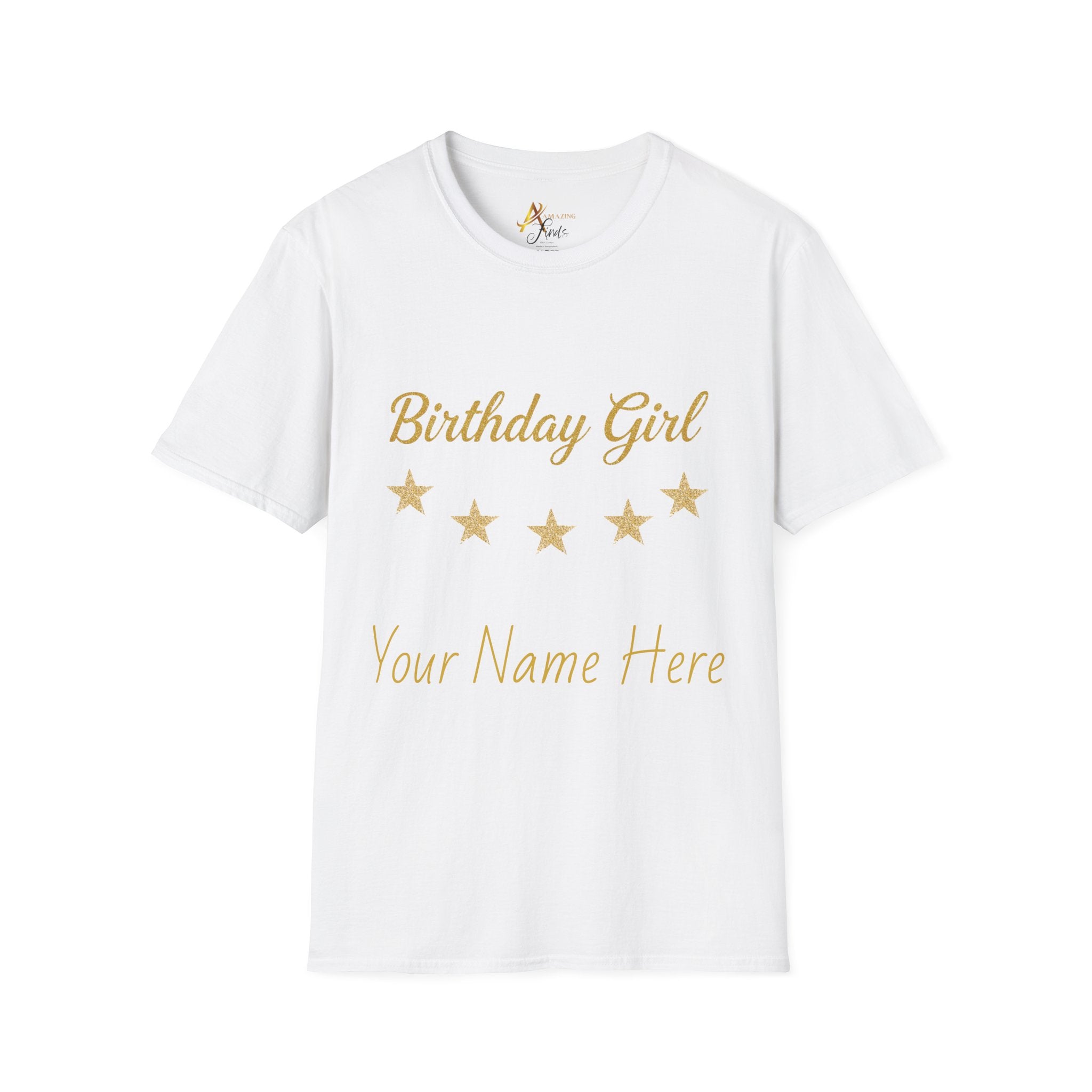 Birthday Girl T‑Shirt — Personalized 'Your Name Here' Gold Stars Tee