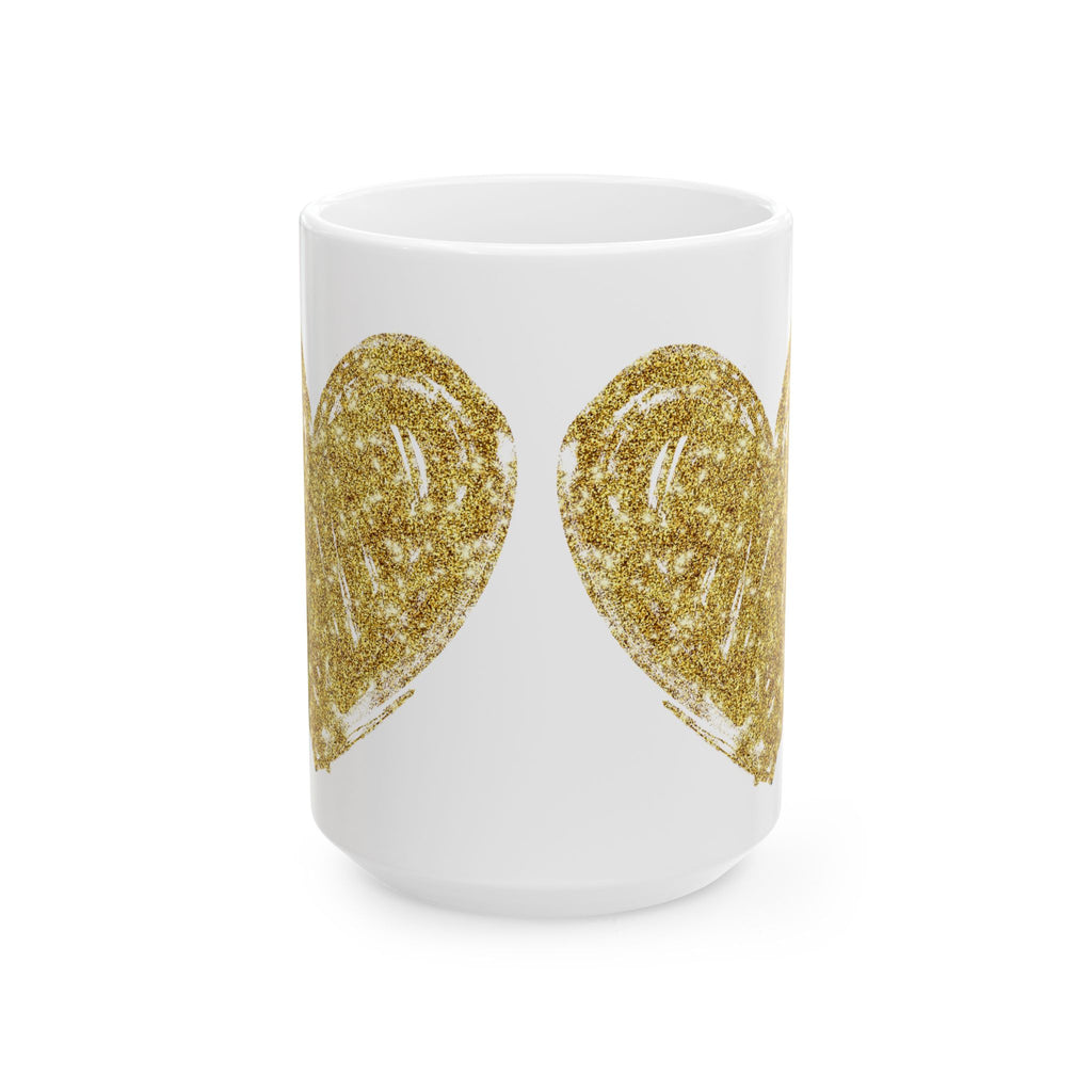 Gold Glitter Heart Ceramic Mug — Sparkling Love Coffee Cup (11oz & 15oz)