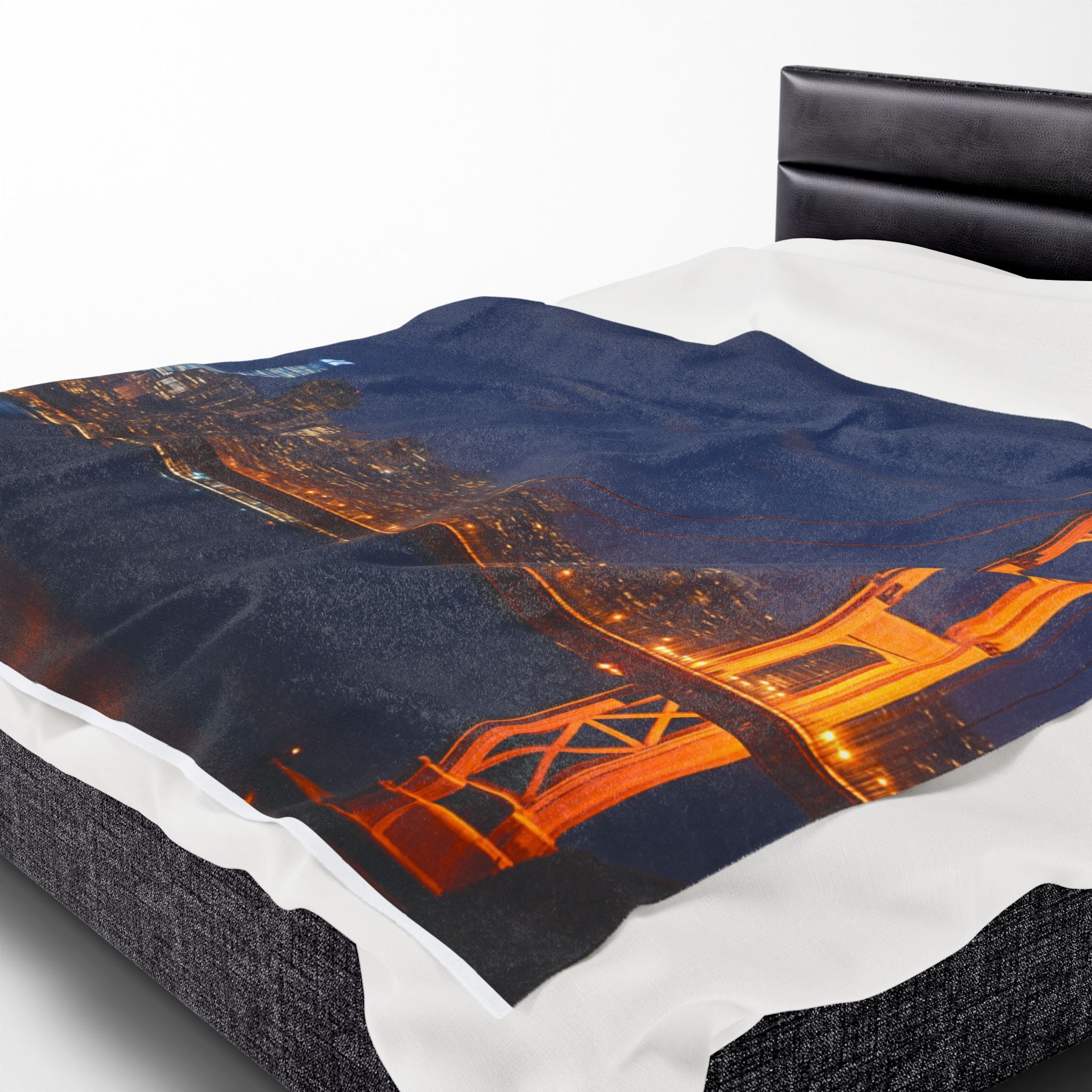 Golden Gate Night Skyline Velveteen Plush Blanket