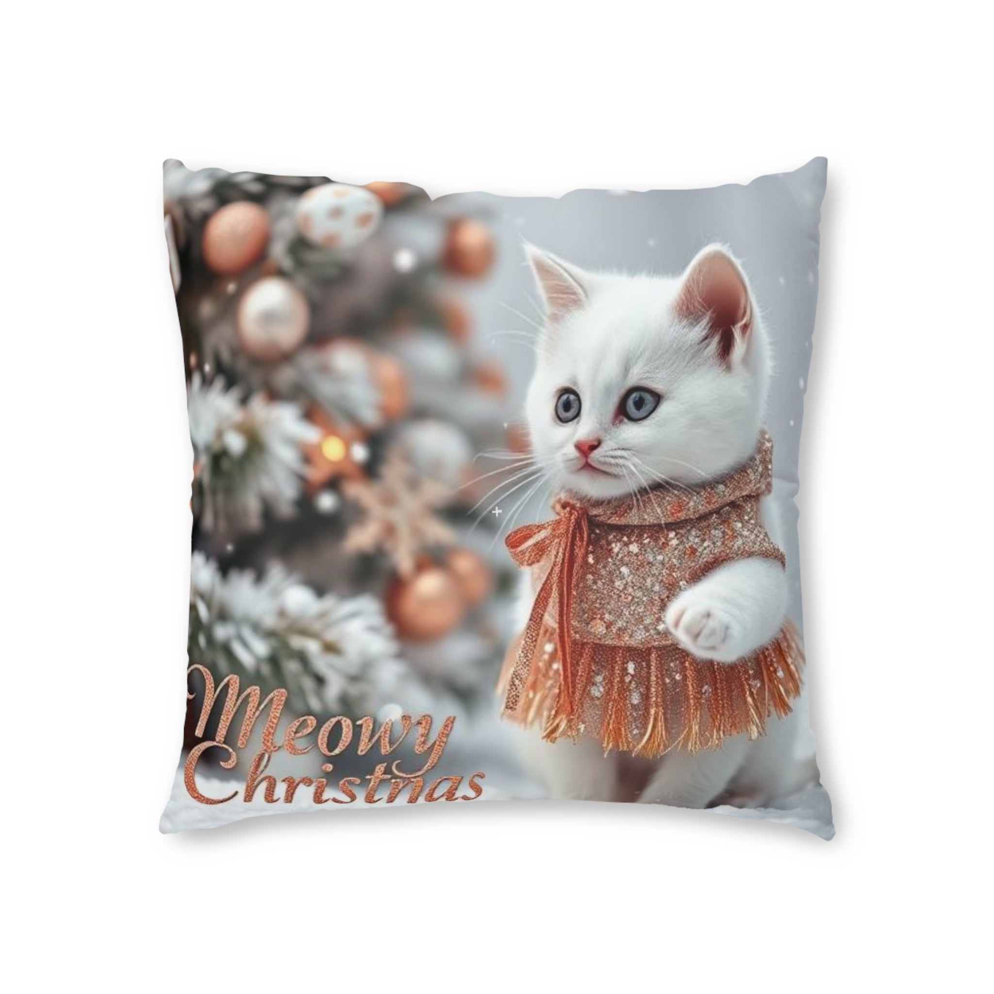 Meowy Christmas Cat Floor Pillow - Cute Holiday Square Cushion