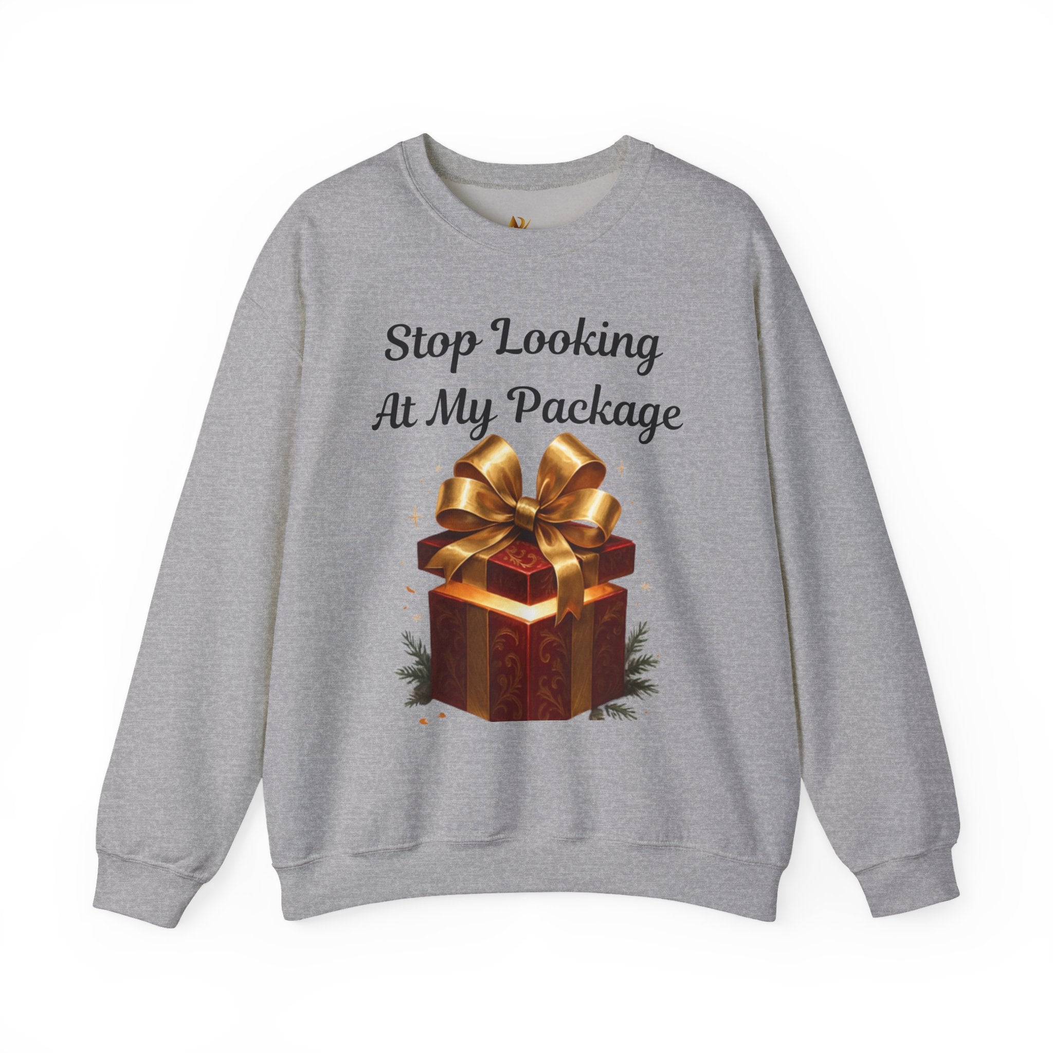 Adult Themed Big Gift Sweatshirt — 'Stop Looking At My Package' Christmas Attire