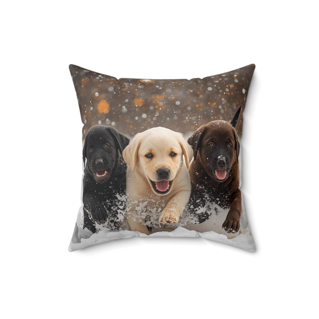 Cute Labrador Puppies Square Throw Pillow — Decorative Cushion for Dog Lovers