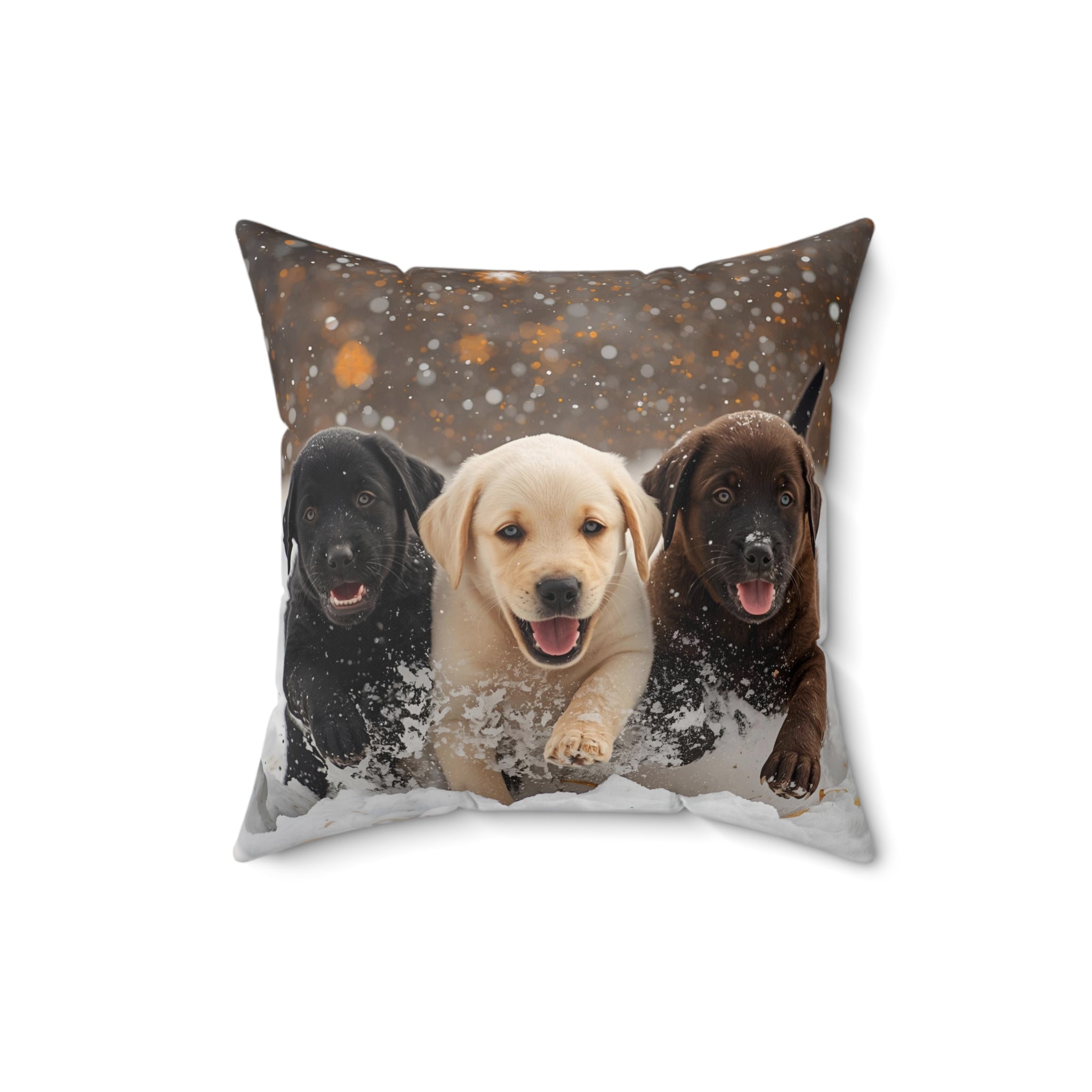 Cute Labrador Puppies Square Throw Pillow — Decorative Cushion for Dog Lovers