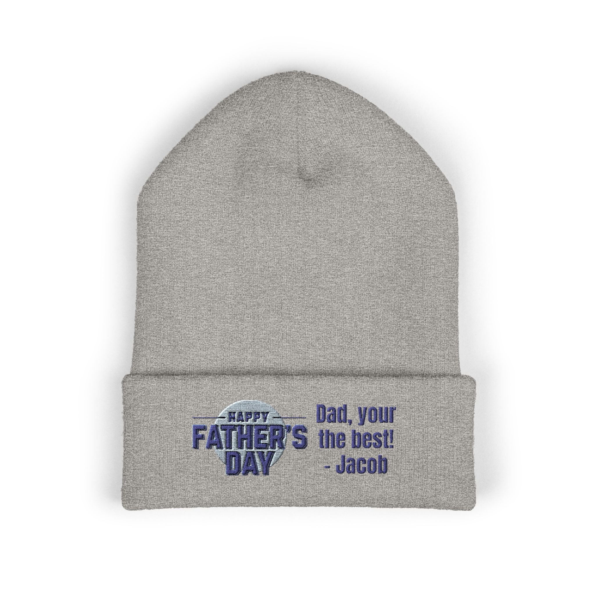 Embroidered "Happy Father's Day" Cuffed Beanie — Personalized Dad Gift