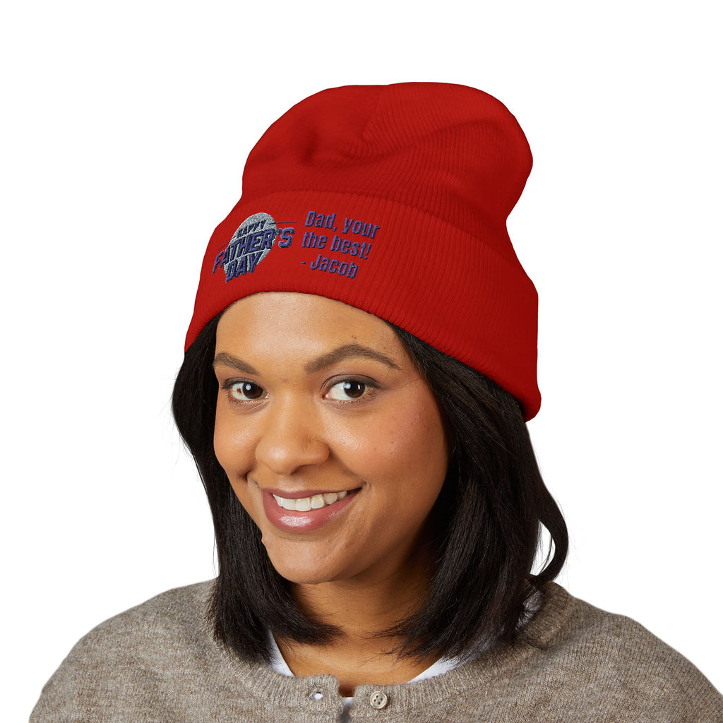 Embroidered "Happy Father's Day" Cuffed Beanie — Personalized Dad Gift