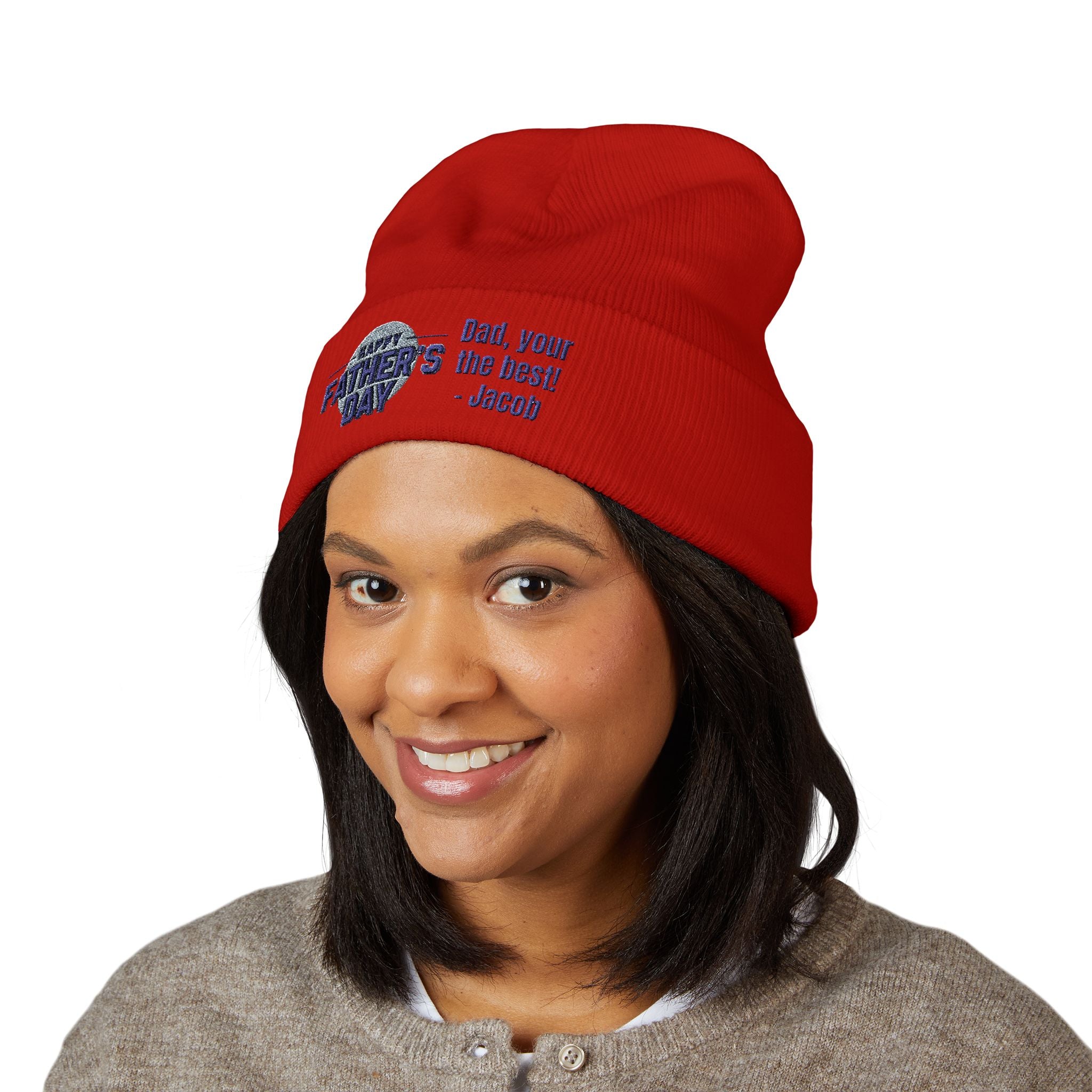 Embroidered "Happy Father's Day" Cuffed Beanie — Personalized Dad Gift