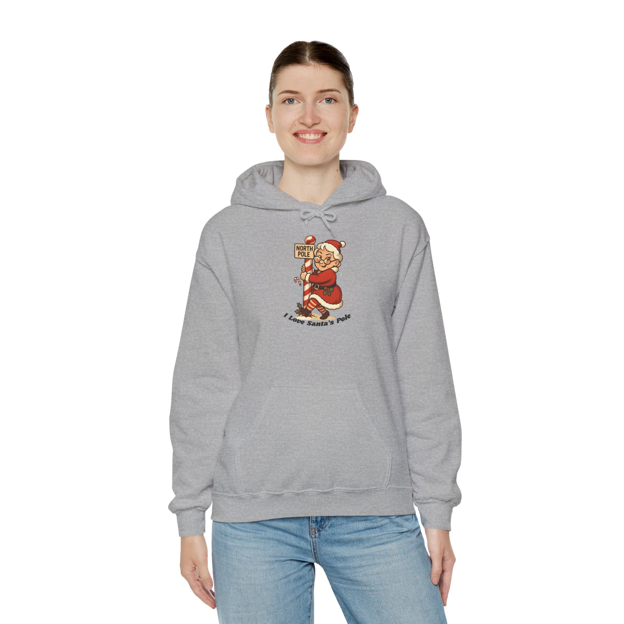 Adult Themed Mrs. Clause Hoodie - 'I Love Santa's Pole' Christmas Attire