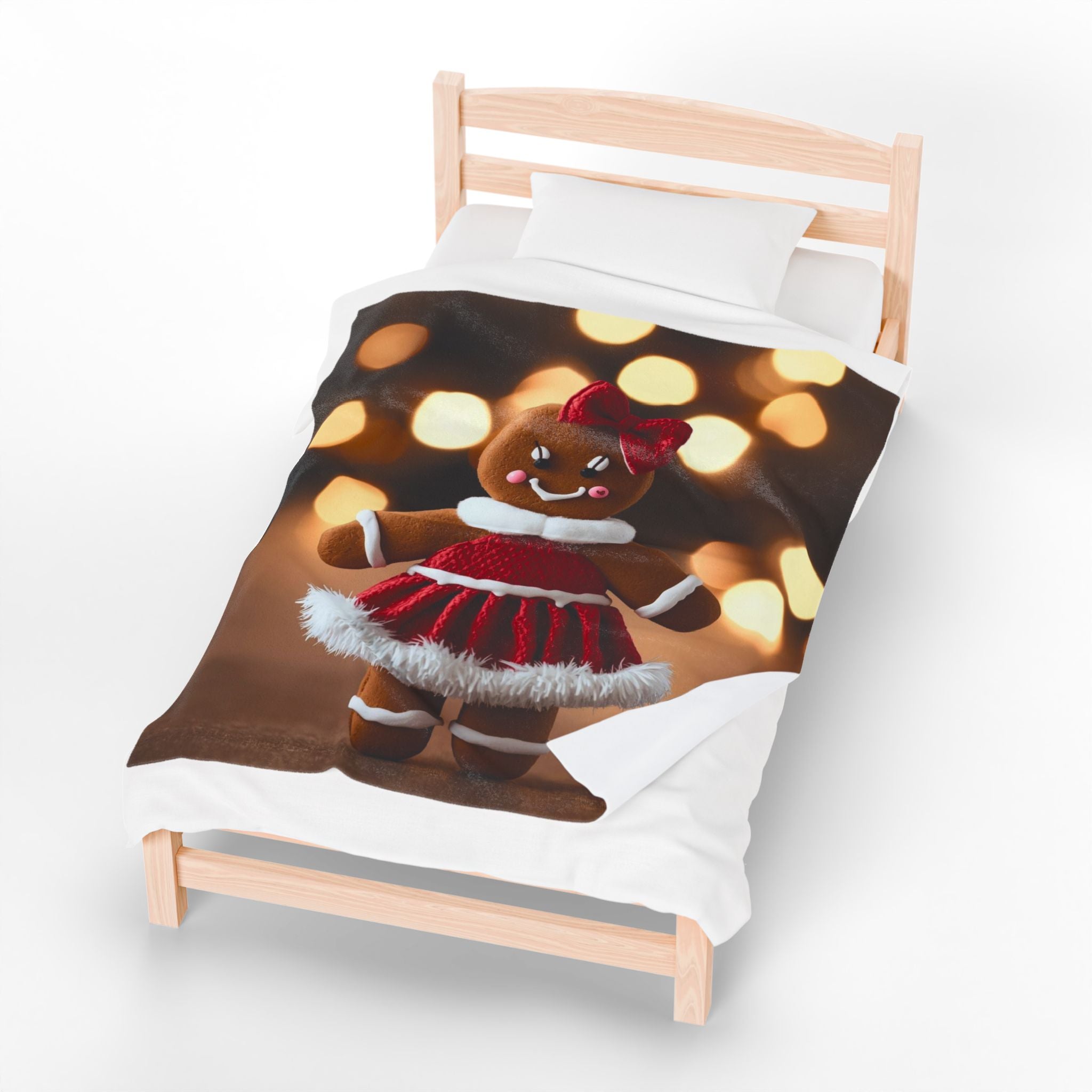 Gingerbread Girl Holiday Plush Blanket — Velveteen Christmas Throw