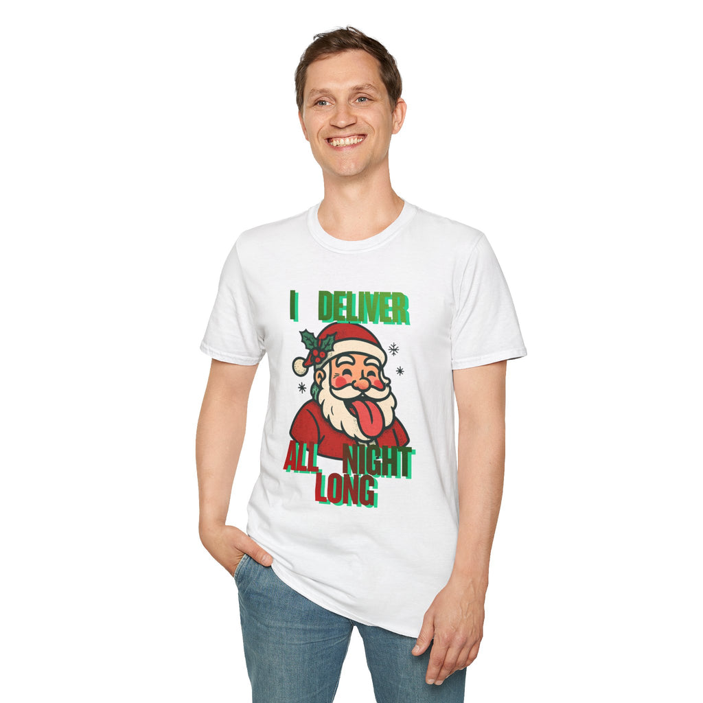 Adult Themed Santa T-Shirt - 'I Deliver All Night Long' Christmas Attire