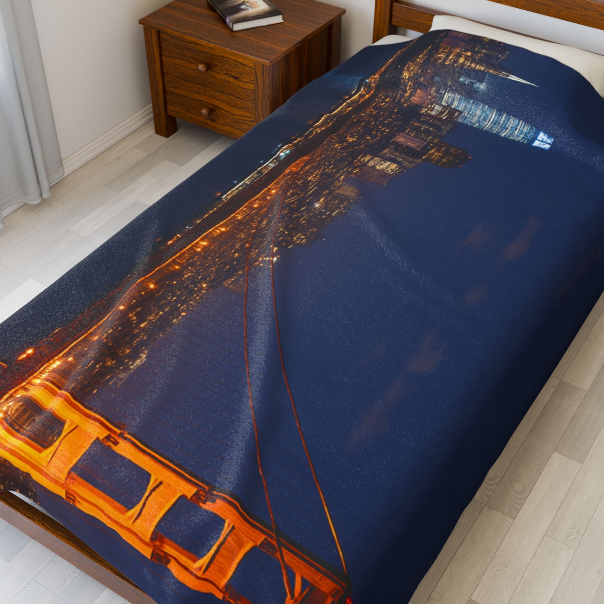 Golden Gate Night Skyline Velveteen Plush Blanket