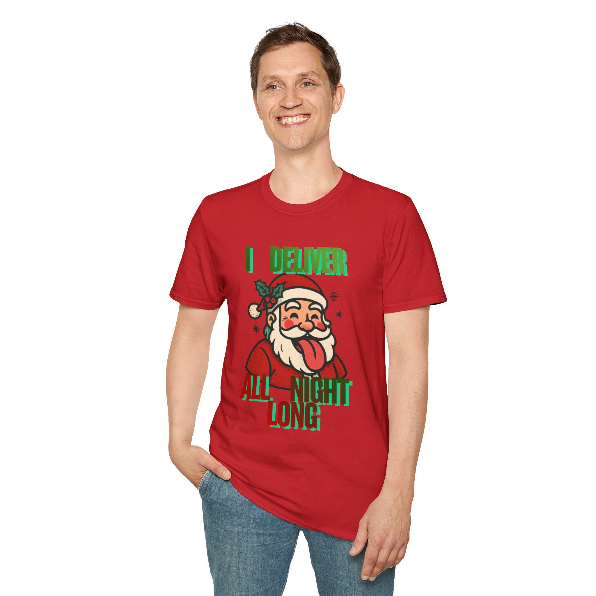 Adult Themed Santa T-Shirt - 'I Deliver All Night Long' Christmas Attire