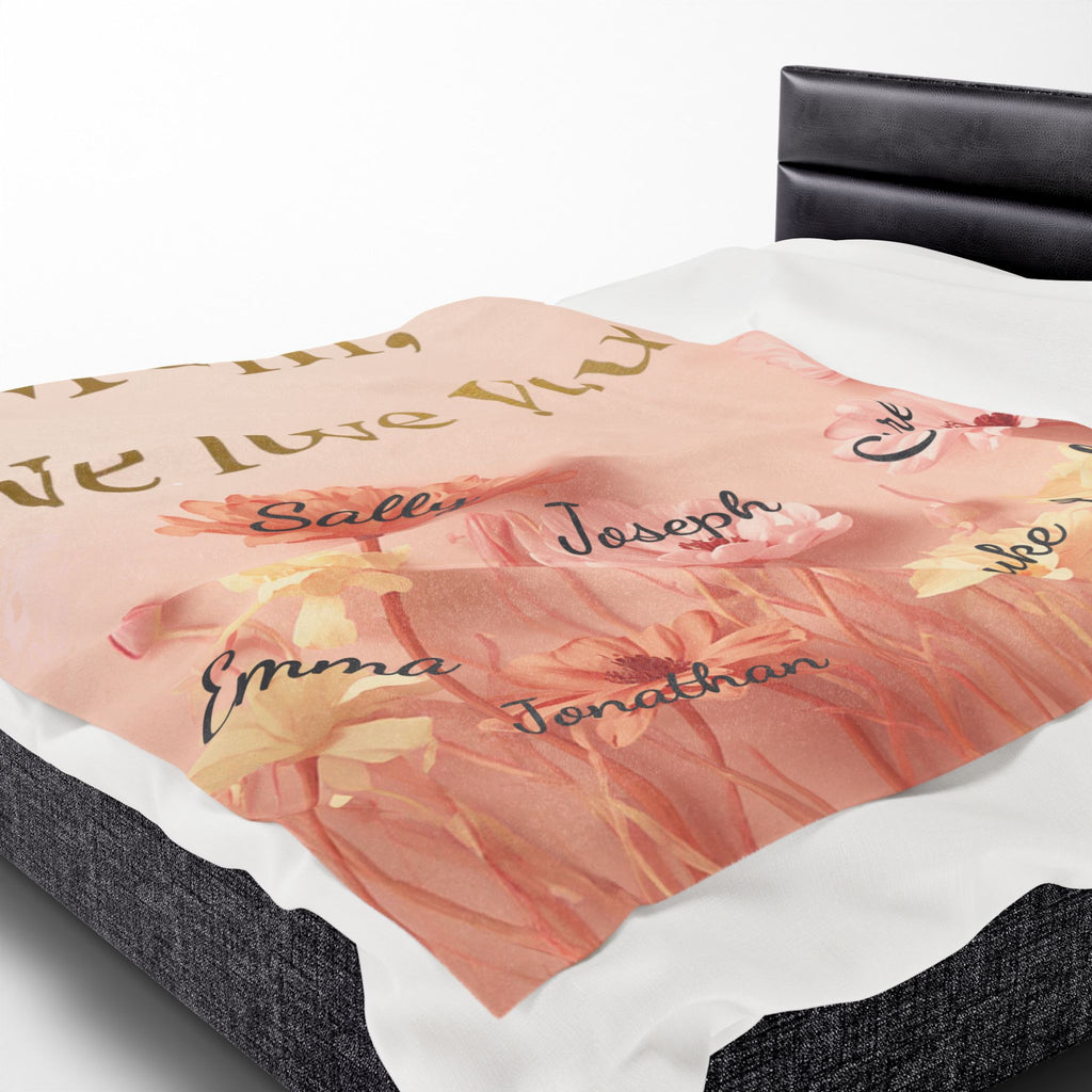 Velveteen Plush Blanket — "Mom, We Love You!" Personalized Floral Family Names Throw