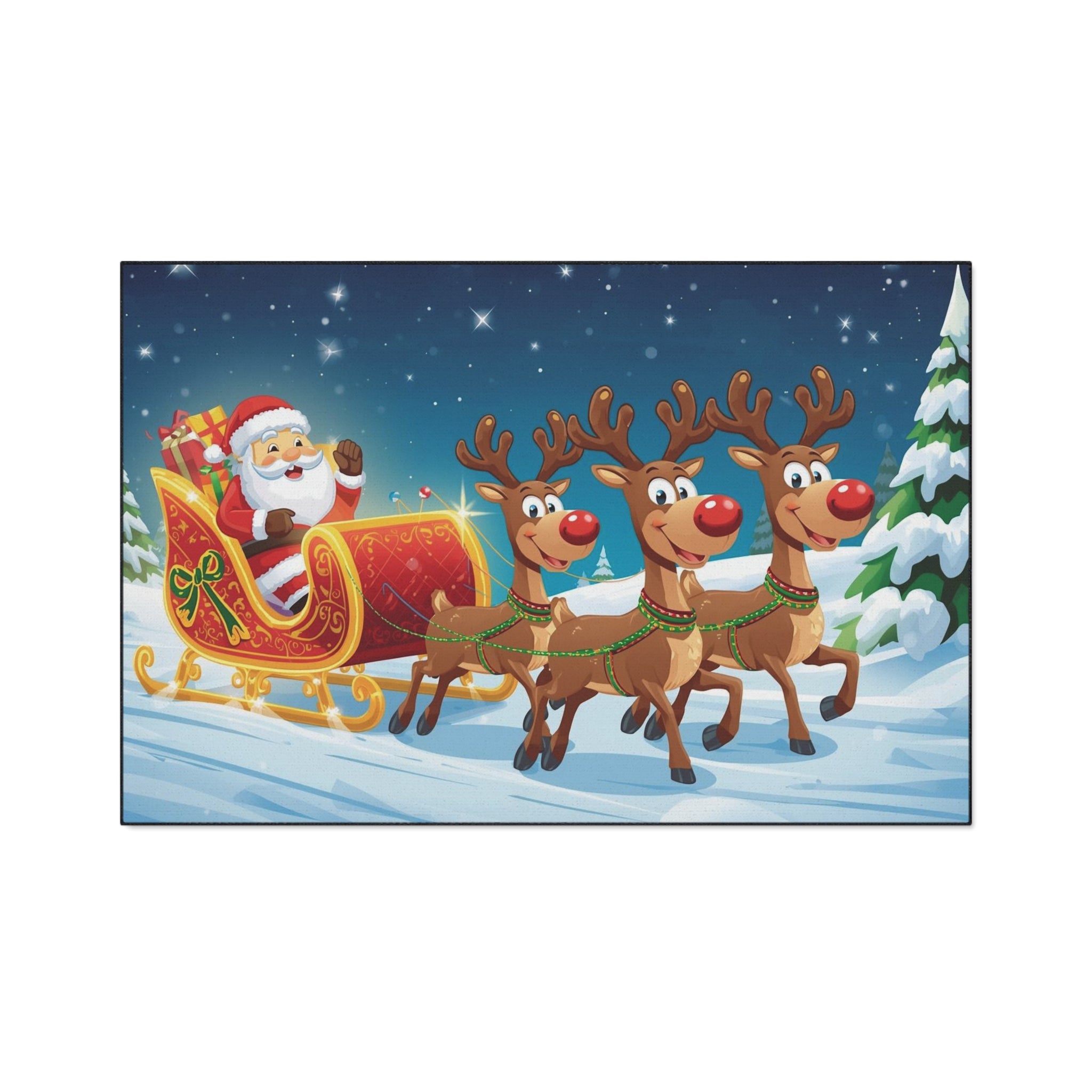Christmas Santa Sleigh Floor Mat — Holiday Reindeer Doormat