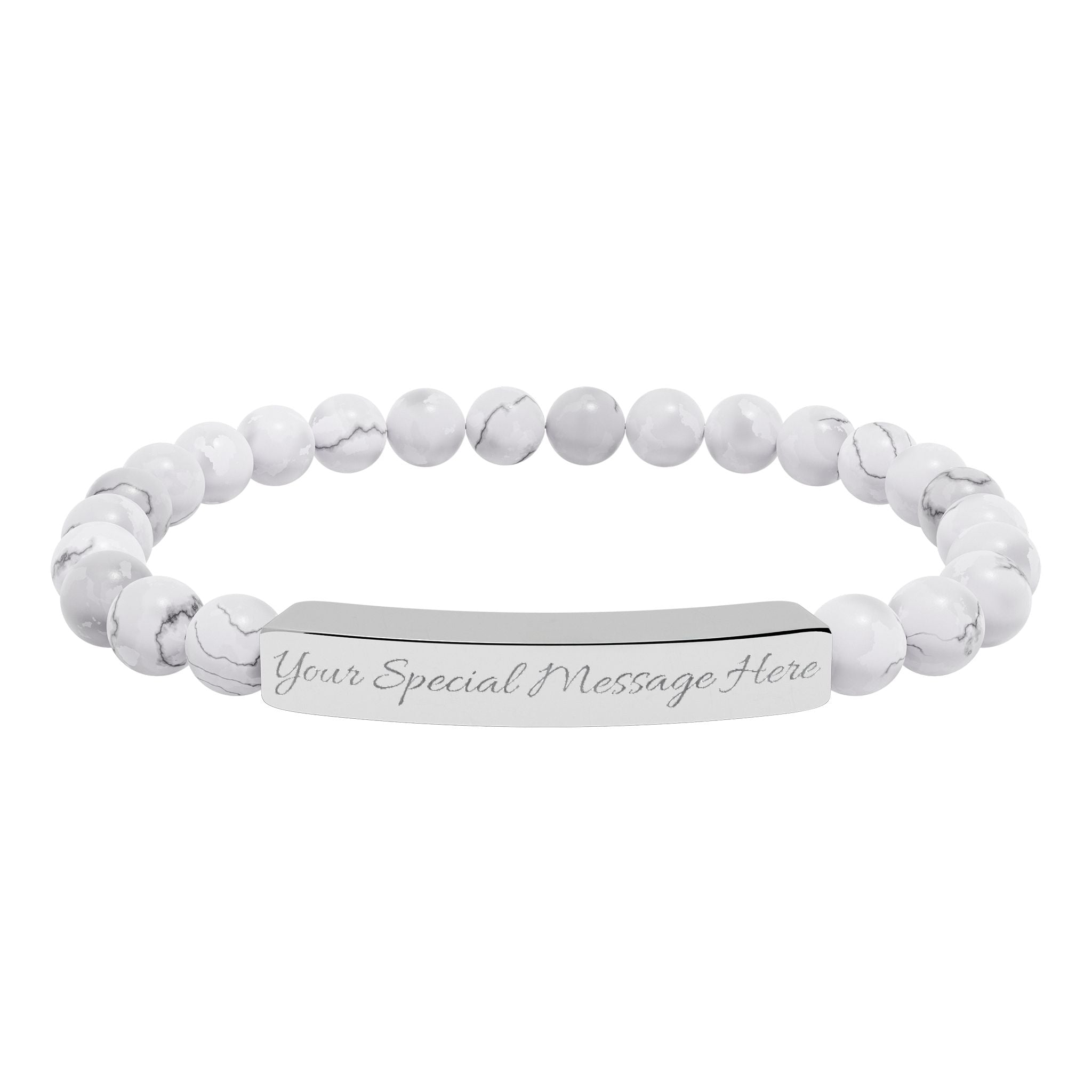 Personalized, Engravable Natural Stone Bar Bracelet — Personalized Stretch Beaded Bracelet