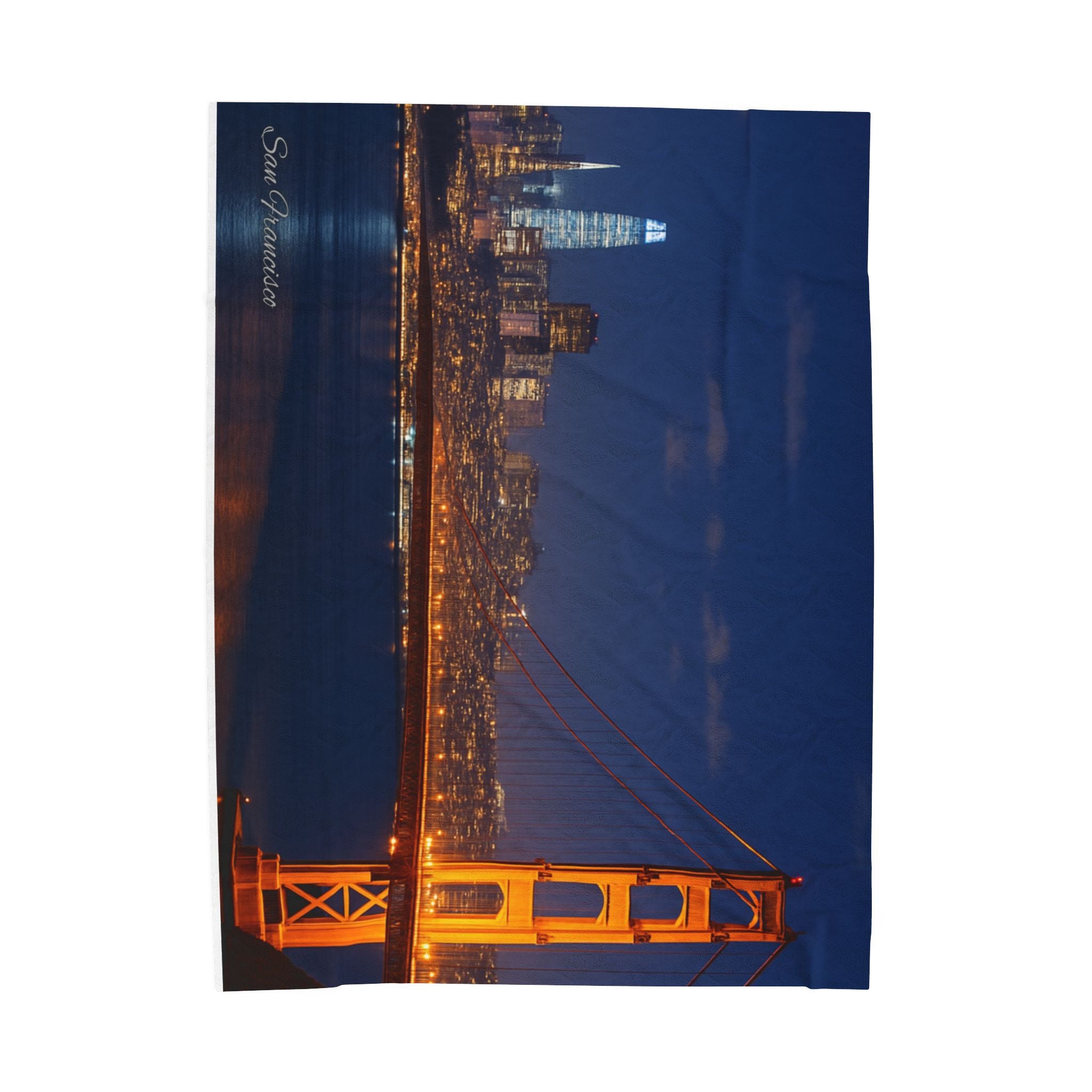 Golden Gate Night Skyline Velveteen Plush Blanket