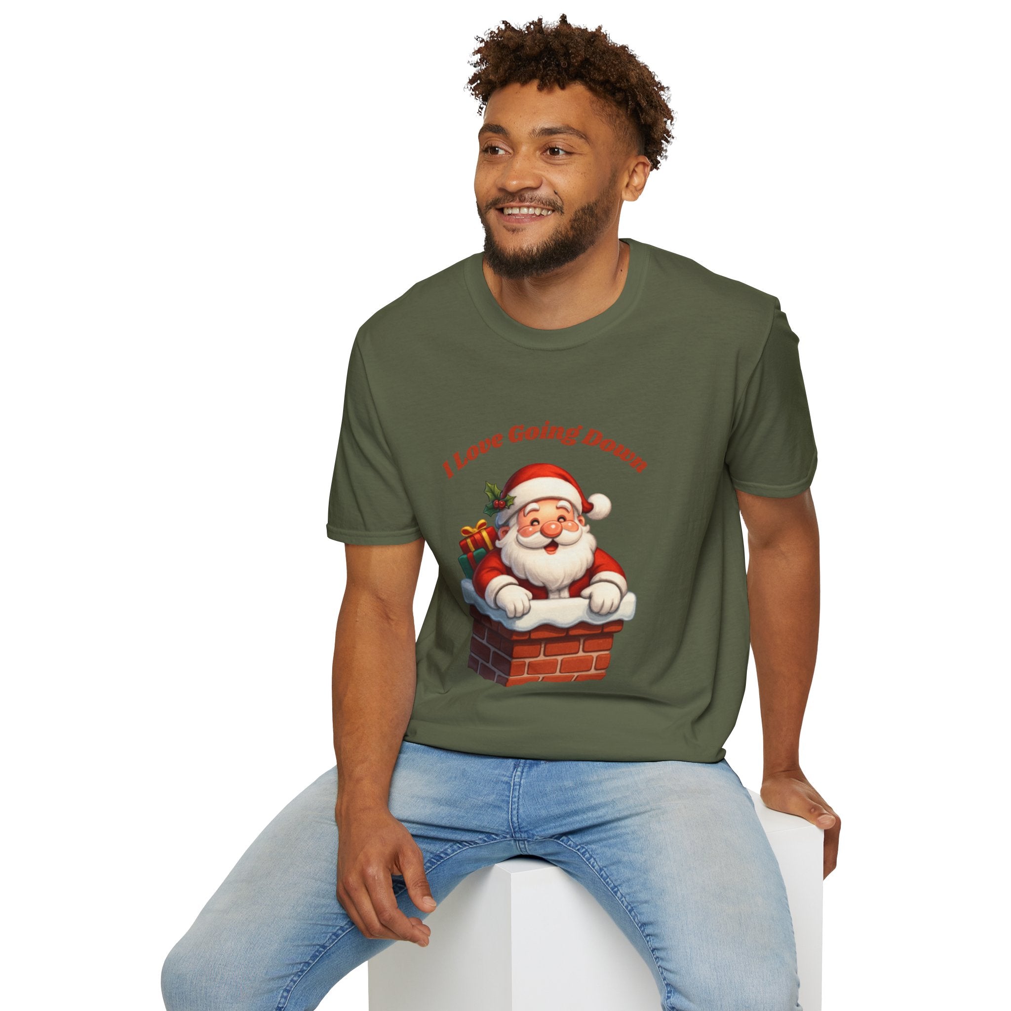 Adult Themed Santa Chimney T-Shirt - 'I Love Going Down' Christmas Attire